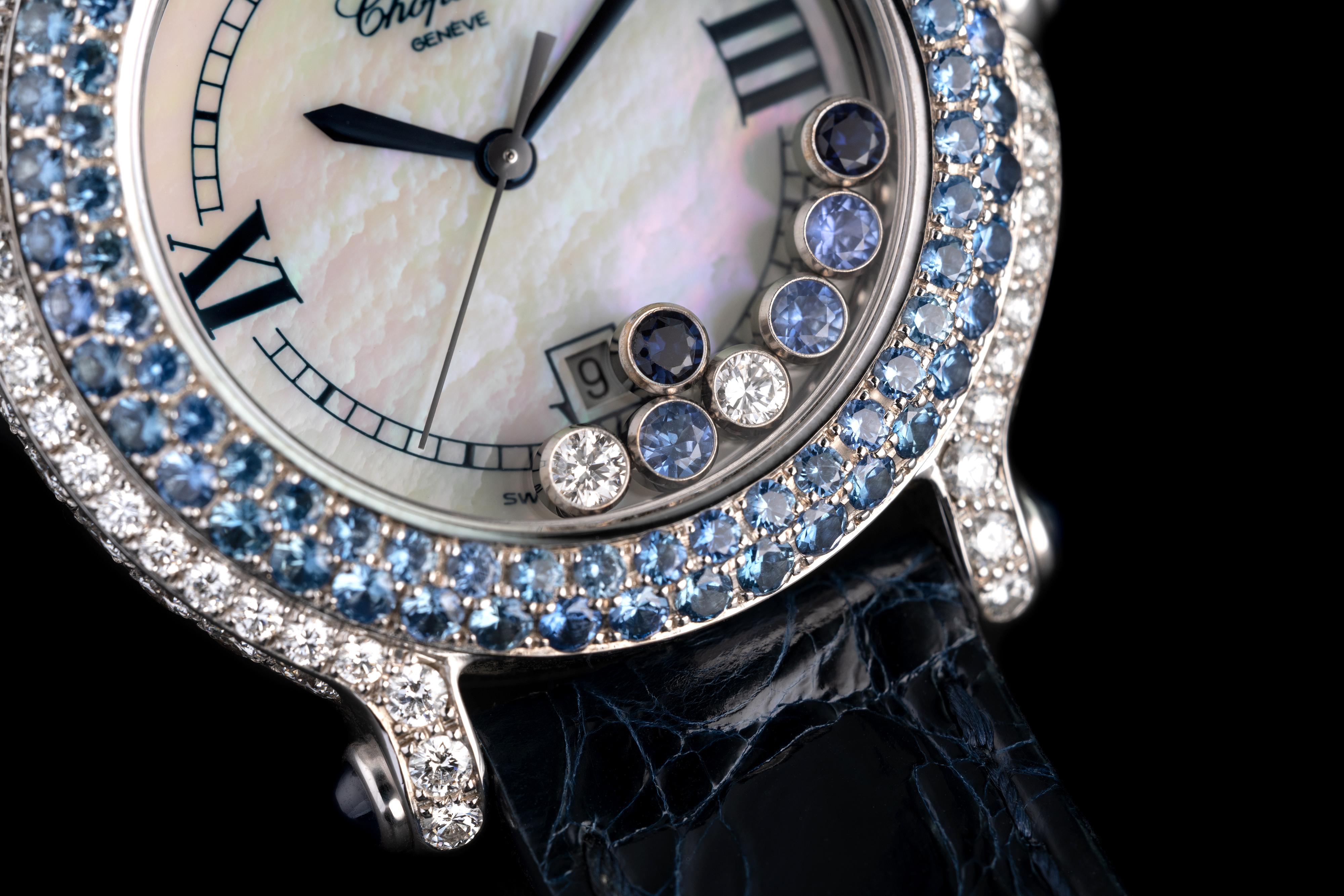 Moderne Montre Happy Sport saphir et diamant en vente