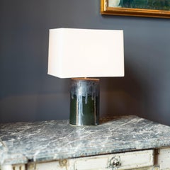 Happy Tears "Drip" Table Lamp, Molten, Metallic Glaze on Stoneware, Linen Shade