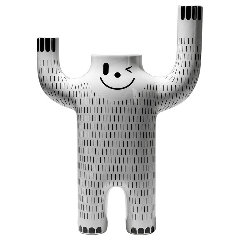 Modern Decor Large White Happy Yeti Ceramic Flower Vase by Jaime Hayon