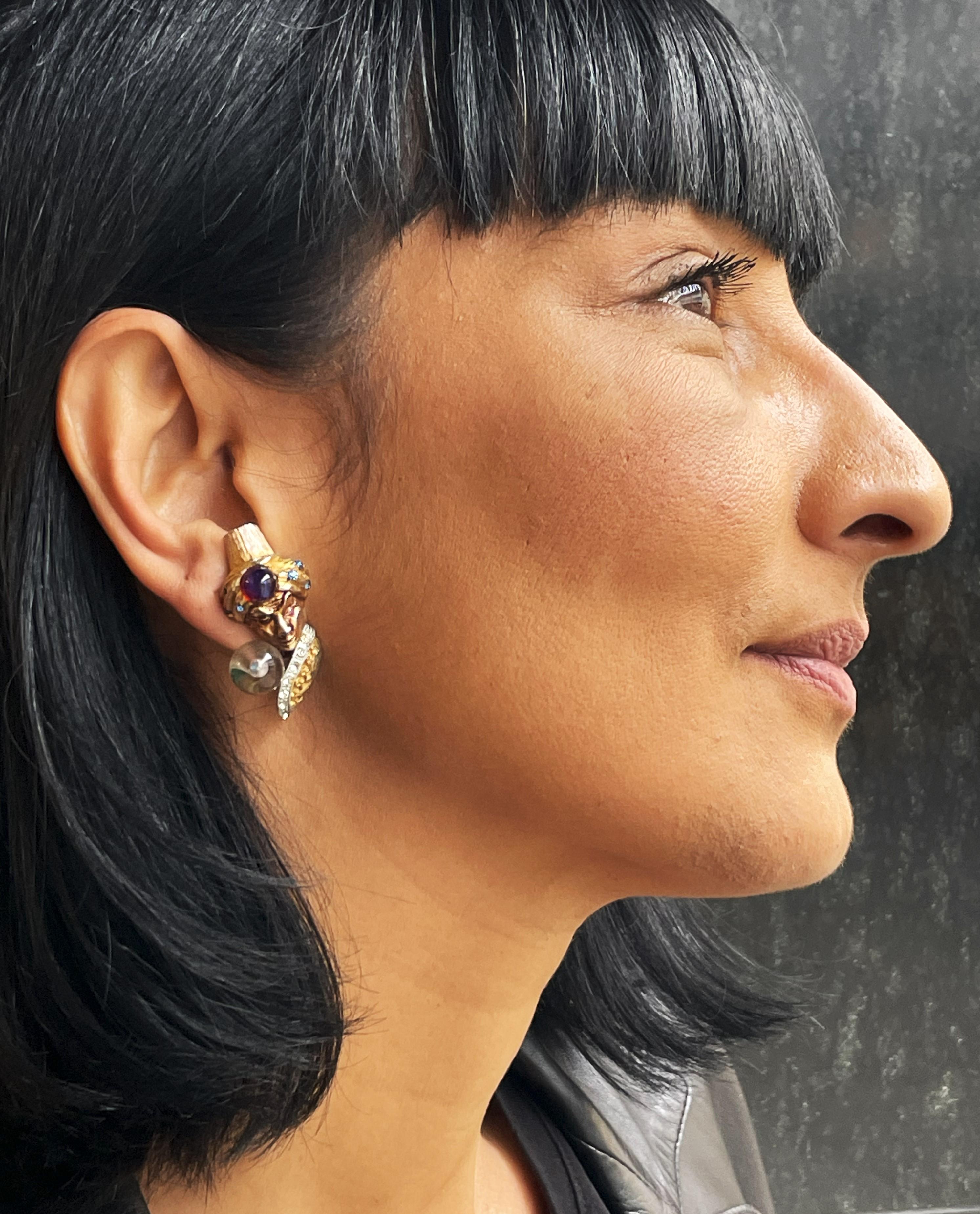 HAR Clip-on Ohrring GENIE Aladdin Kristallkugel- Fortune Teller Fabulous Seltener Damen im Angebot