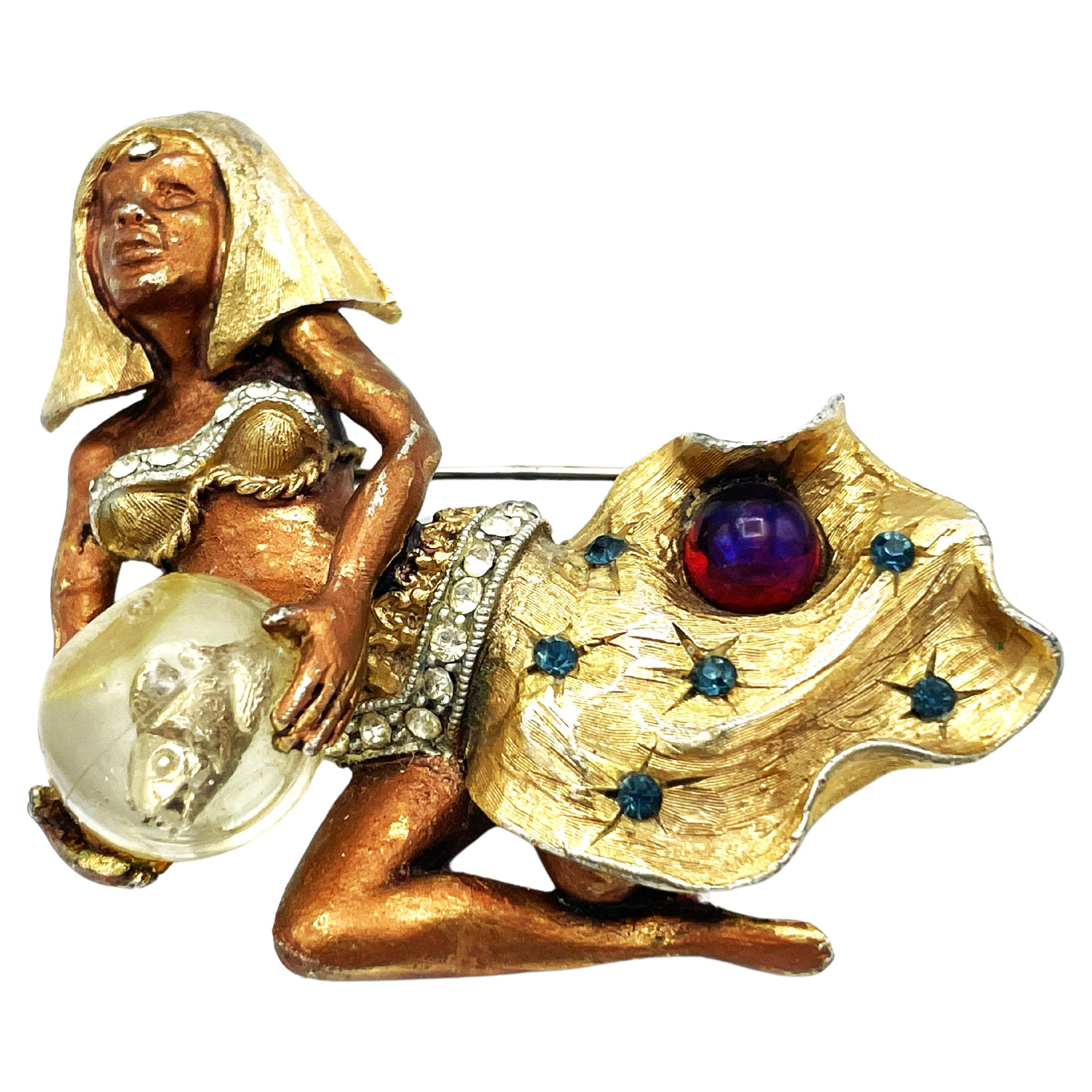 HAR rare vintage Genie Cleopatra Harem girl brooch with the fish bowl, 1960 U.S For Sale