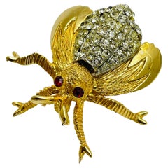 HAR signed vintage gold rhinestone bee insect designer brooch