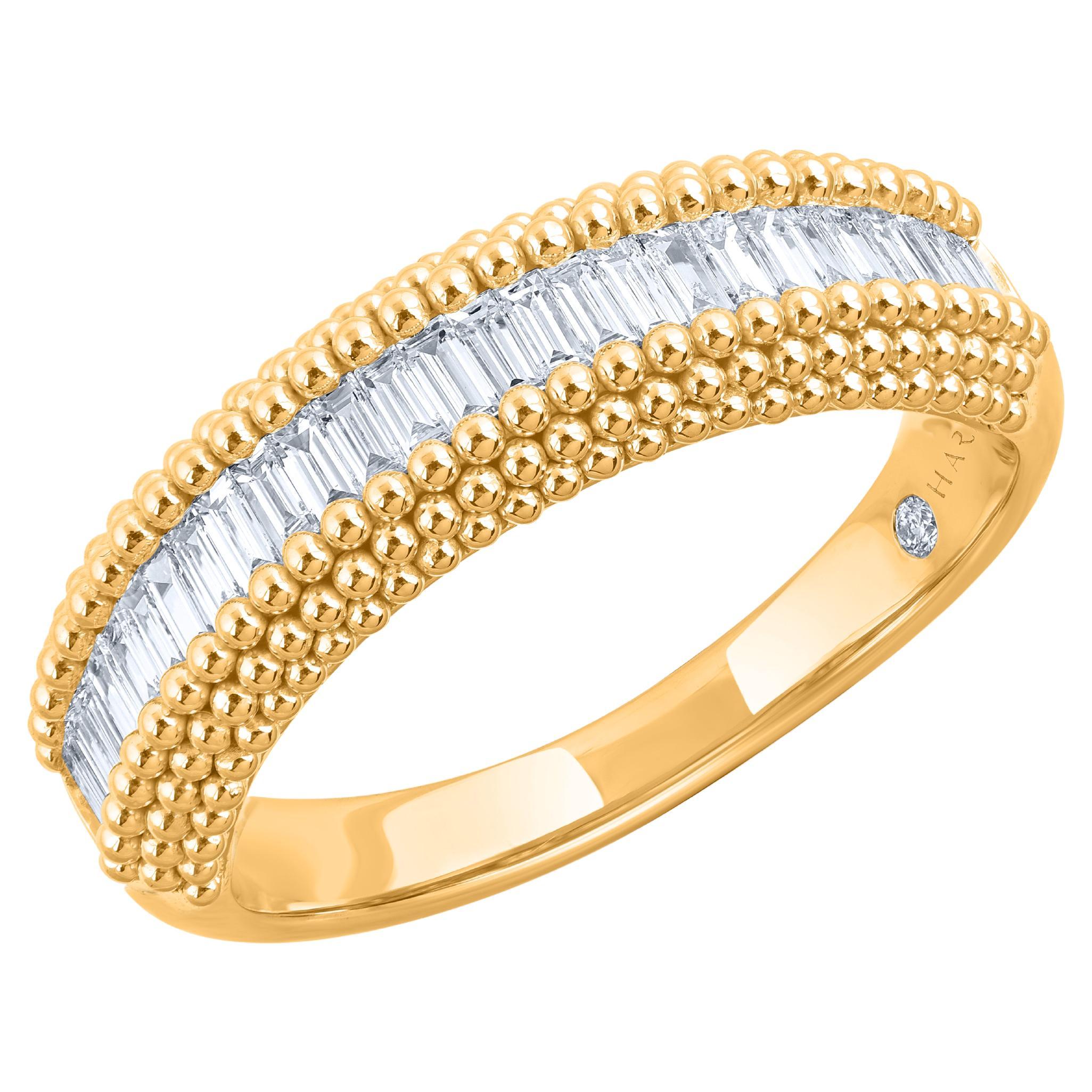Harakh 0.60 Carat Baguette Colorless Diamond 18 Karat Yellow Gold Men's Ring For Sale