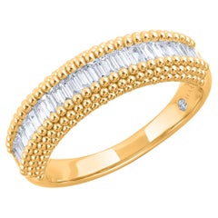 Used Harakh 0.60 Carat Baguette Colorless Diamond 18 Karat Yellow Gold Men's Ring