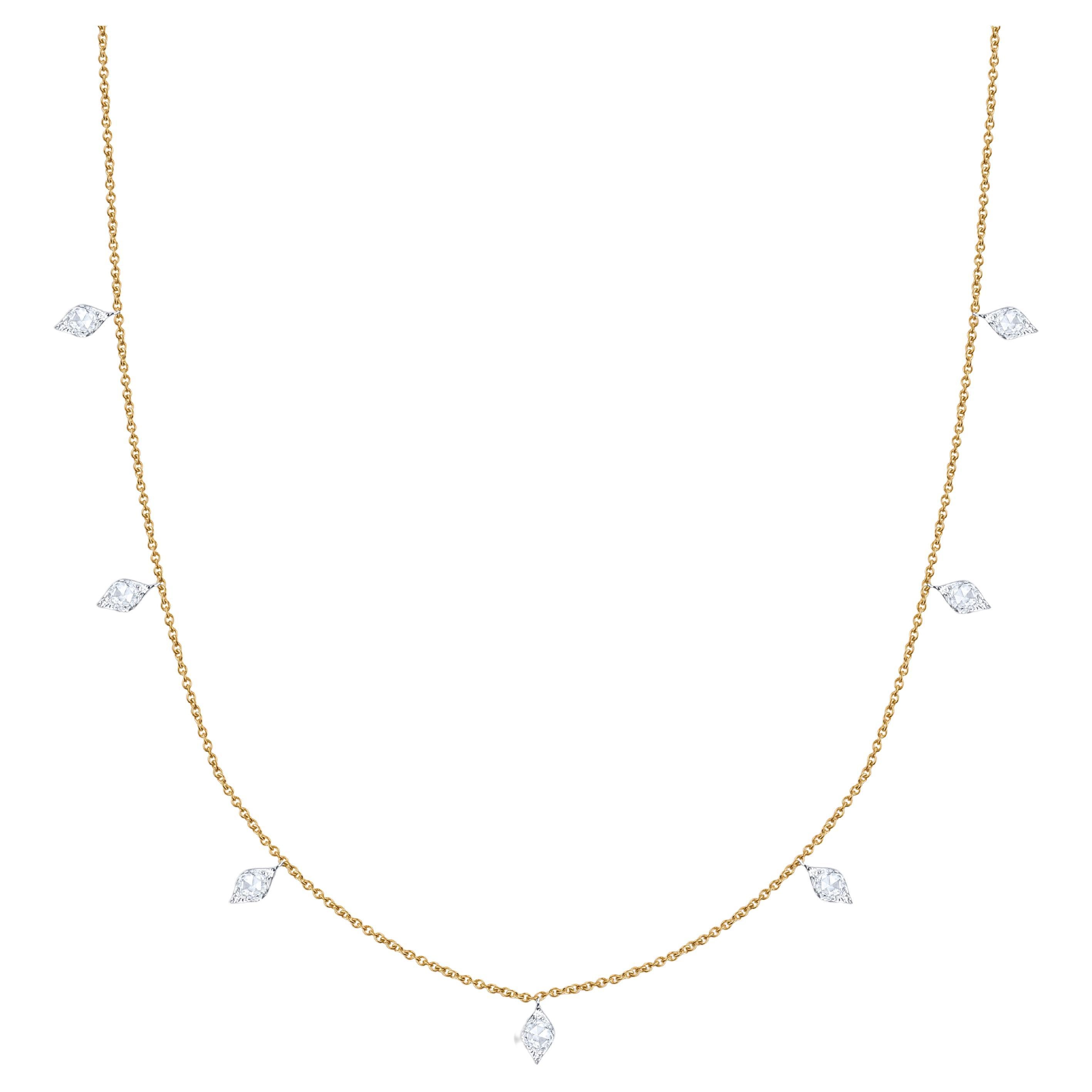 0.60 Carat Colorless Natural Diamond Station Necklace in 18 Karat Gold For Sale