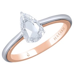 Harakh 0.61 Carat Rose Cut Pear Diamond 18 Kt Gold Two-Tone Engagement Ring