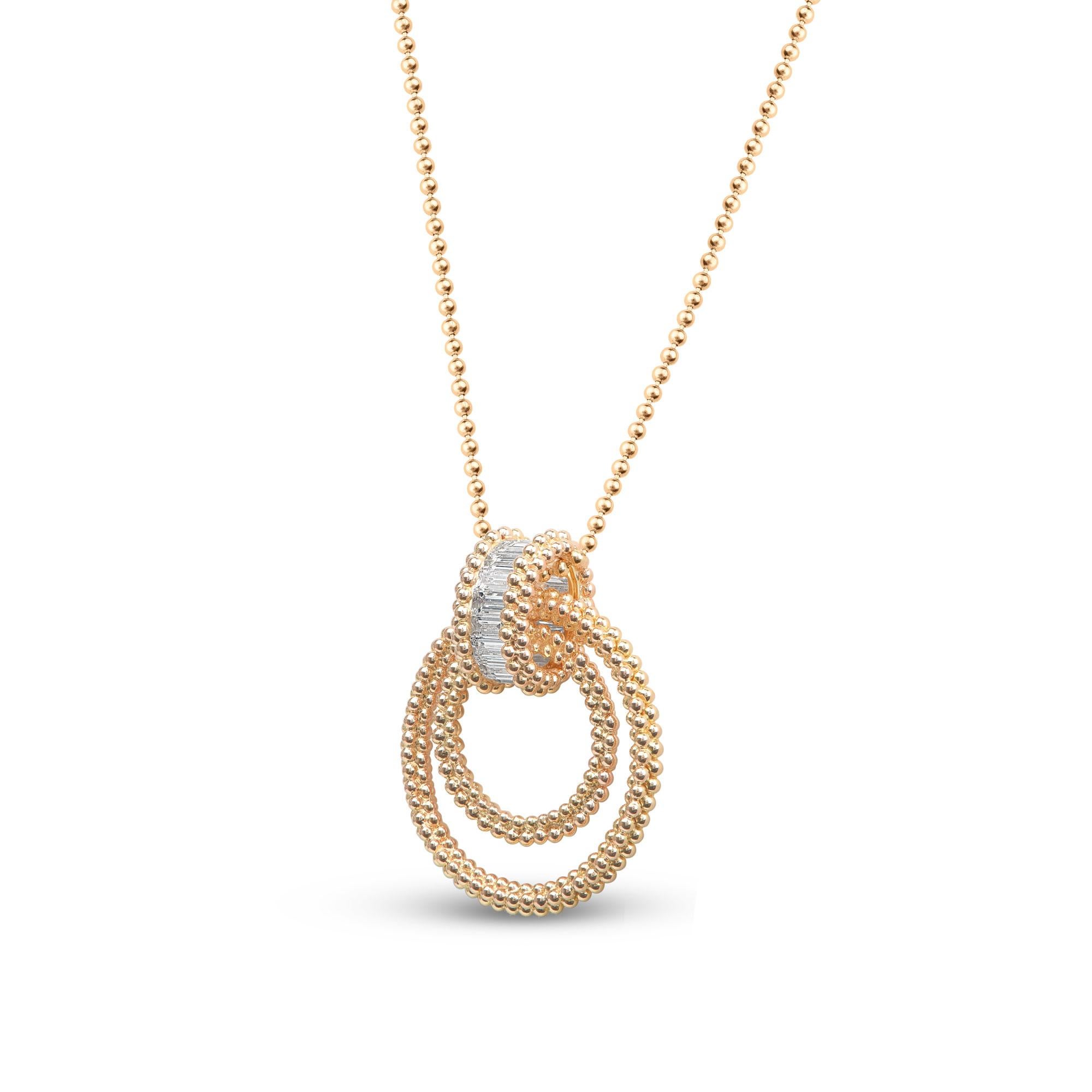Modern Harakh 0.76 Carat Colorless Baguette Diamond 18 Karat Gold Pendant Necklace For Sale