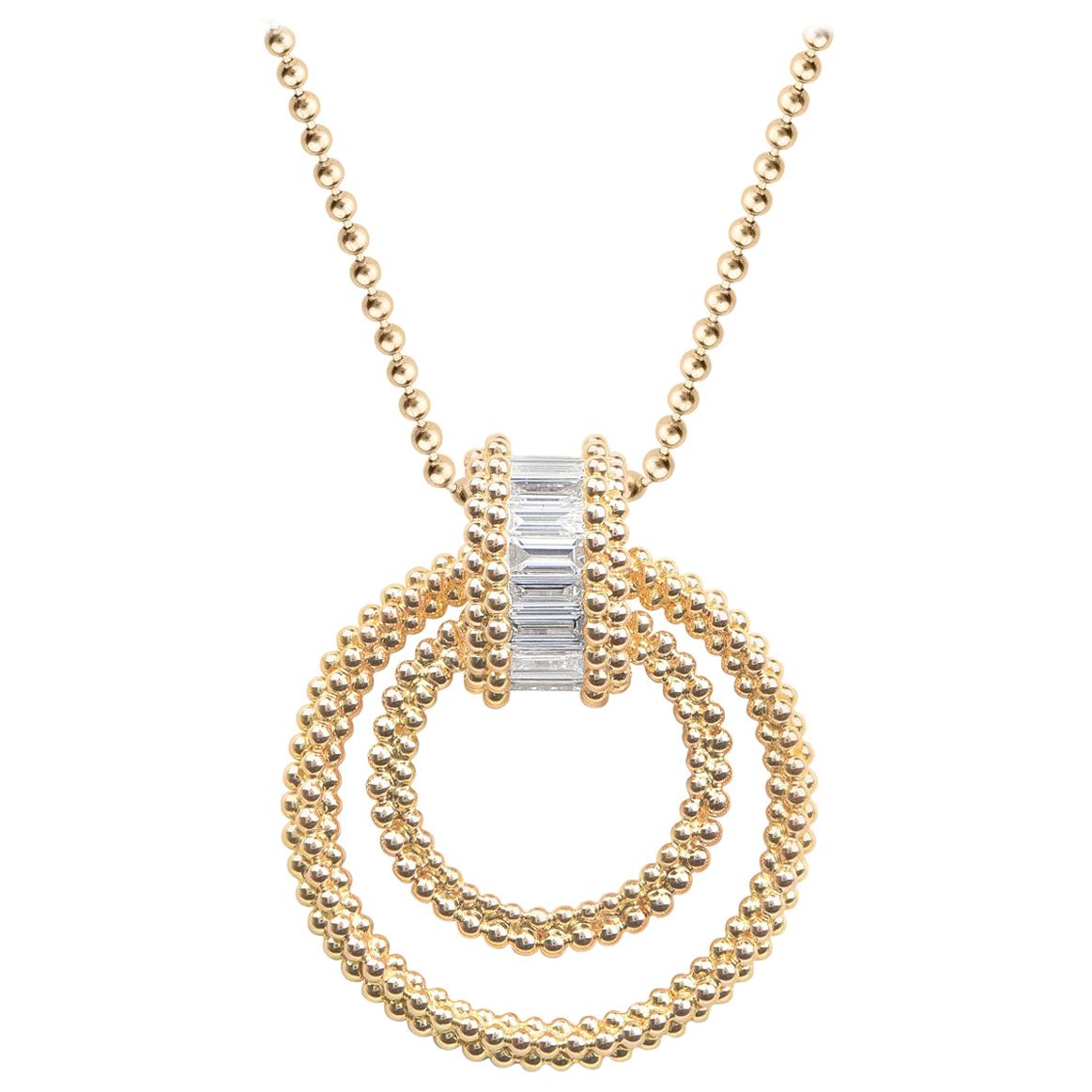 Harakh 0.76 Carat Colorless Baguette Diamond 18 Karat Gold Pendant Necklace For Sale