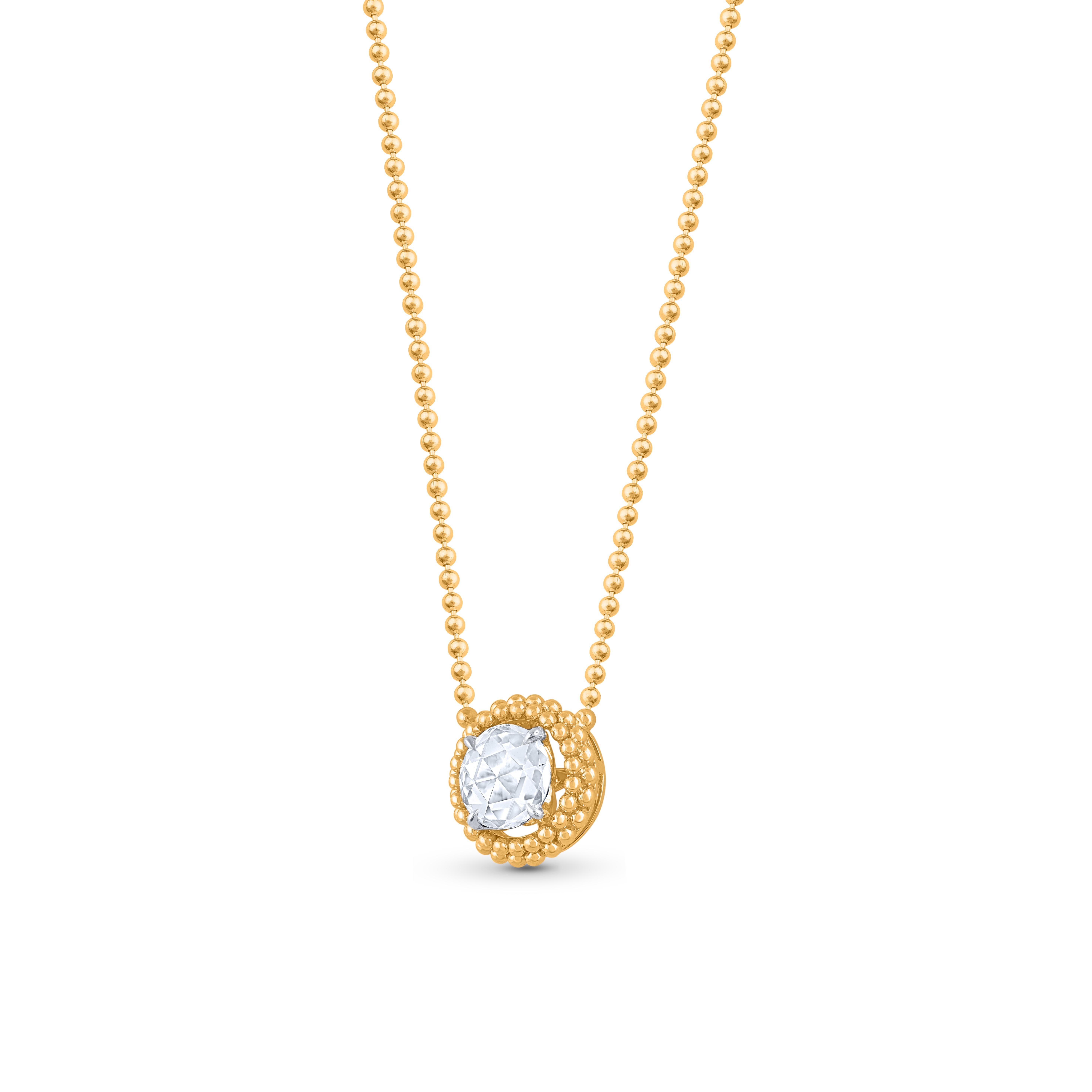 An elegant Sunlight Pendant consists of a rose cut diamond enhanced with an outer pota ring. The complete look of the pendant is accentuated with the ancient pota technique which is an integral part of our Sunlight Collection.  Each little bead