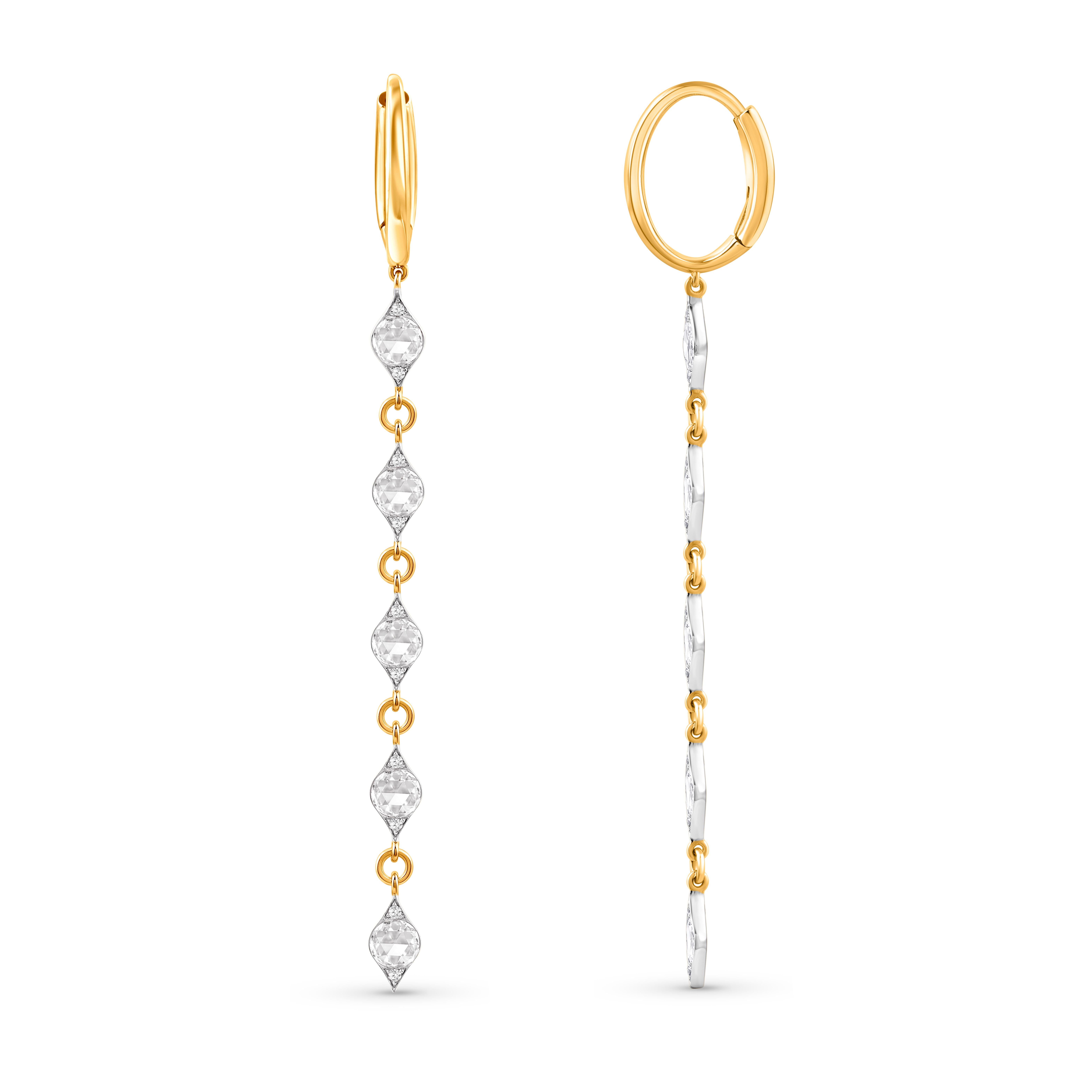 Contemporary HARAKH 0.73 Carat Natural Diamond Dangle Mandala Earrings in 18 KT Yellow Gold For Sale