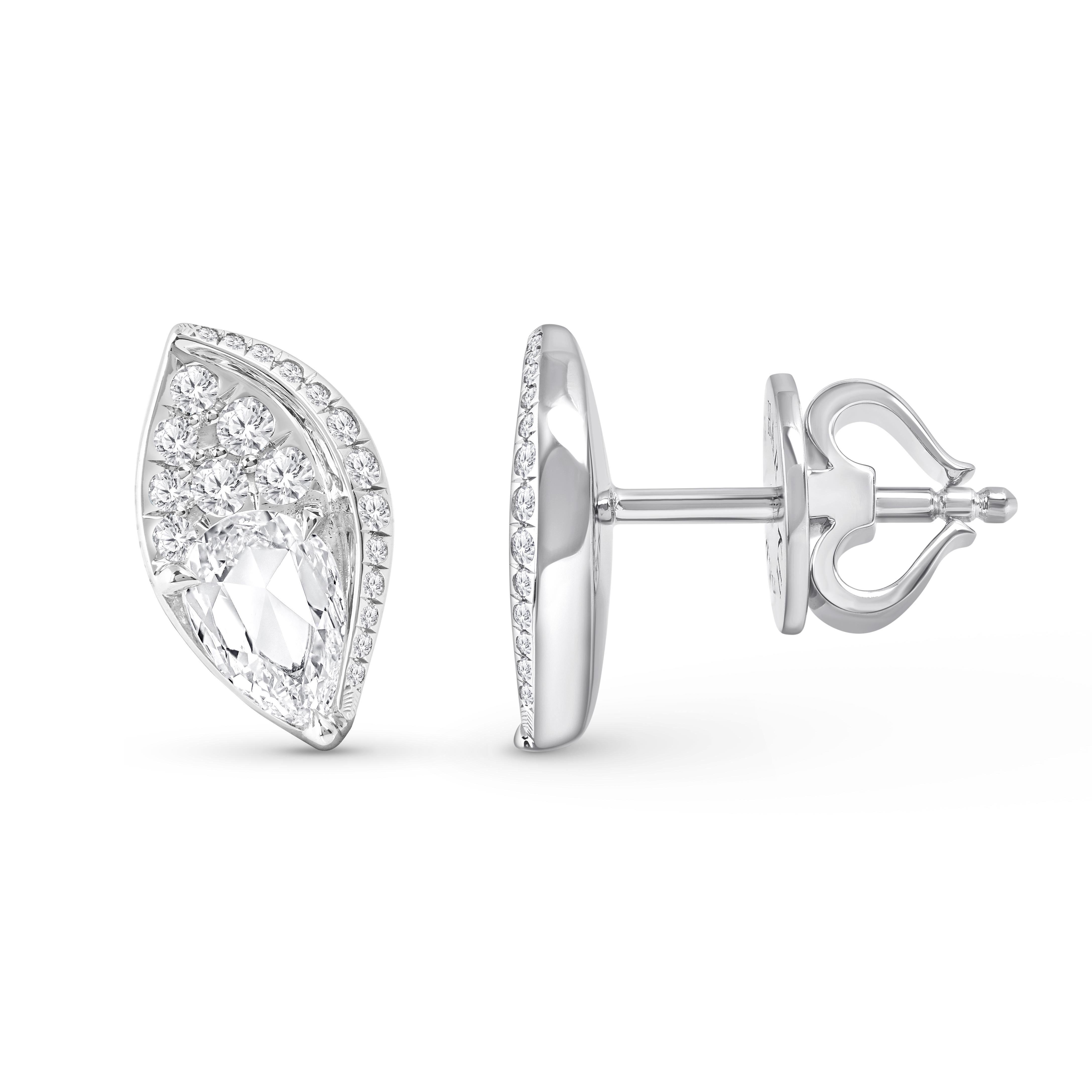 Contemporary HARAKH 0.75 Carat Brilliant and Rose Cut Natural Colorless Diamond Stud Earrings For Sale
