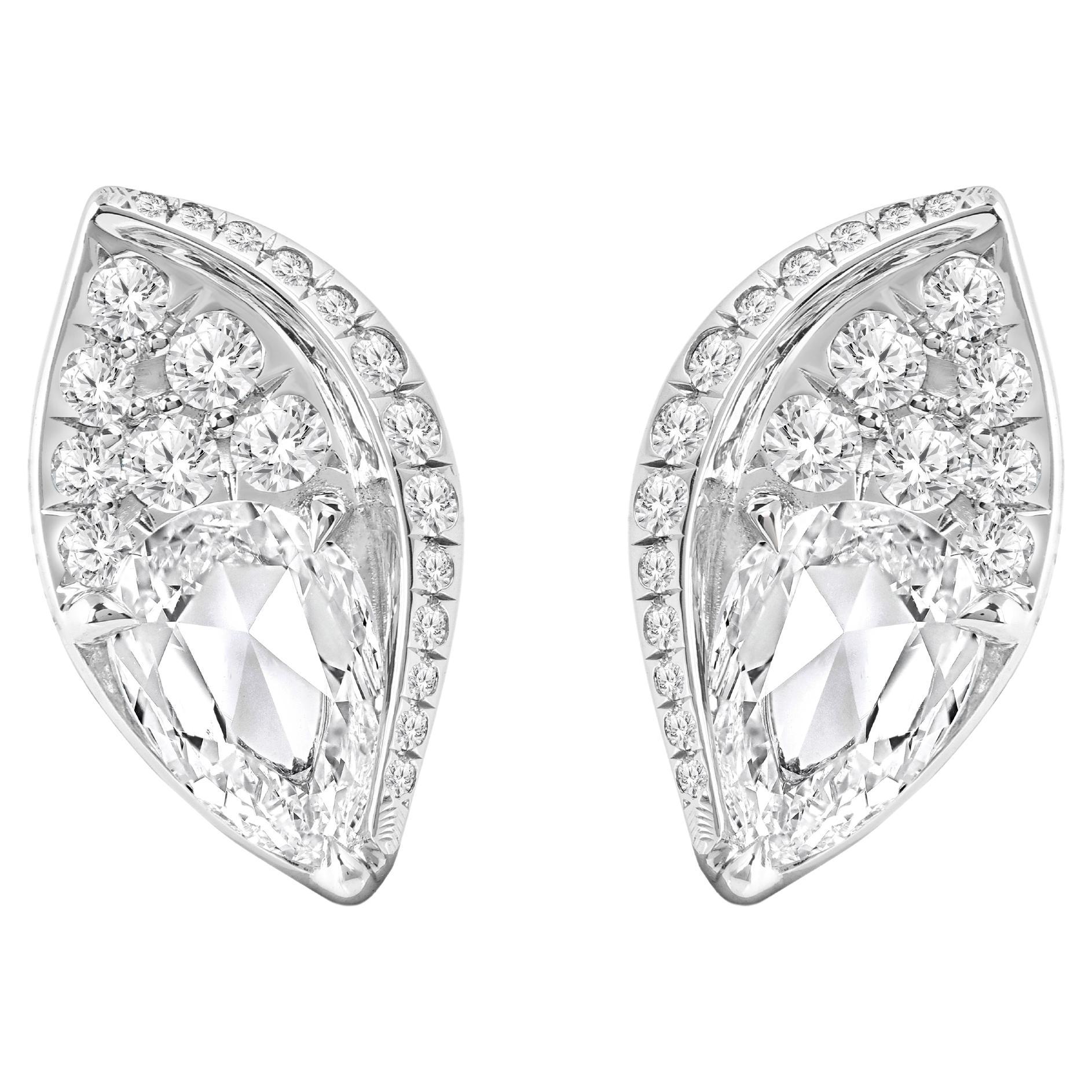 HARAKH 0.75 Carat Brilliant and Rose Cut Natural Colorless Diamond Stud Earrings For Sale