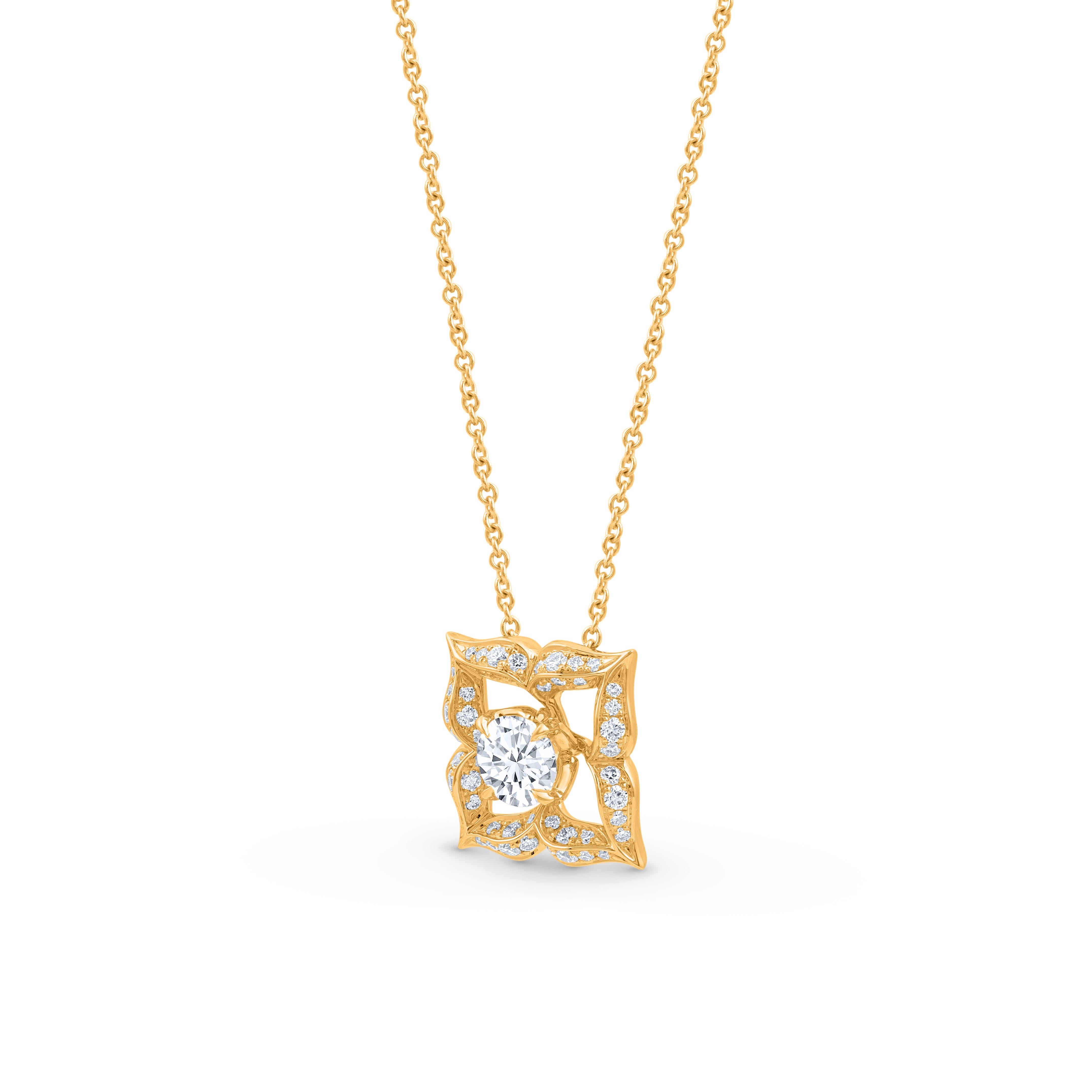 Contemporary Harakh 0.80 Carat Natural Diamond 18 KT Yellow Gold Pendant Necklace For Sale