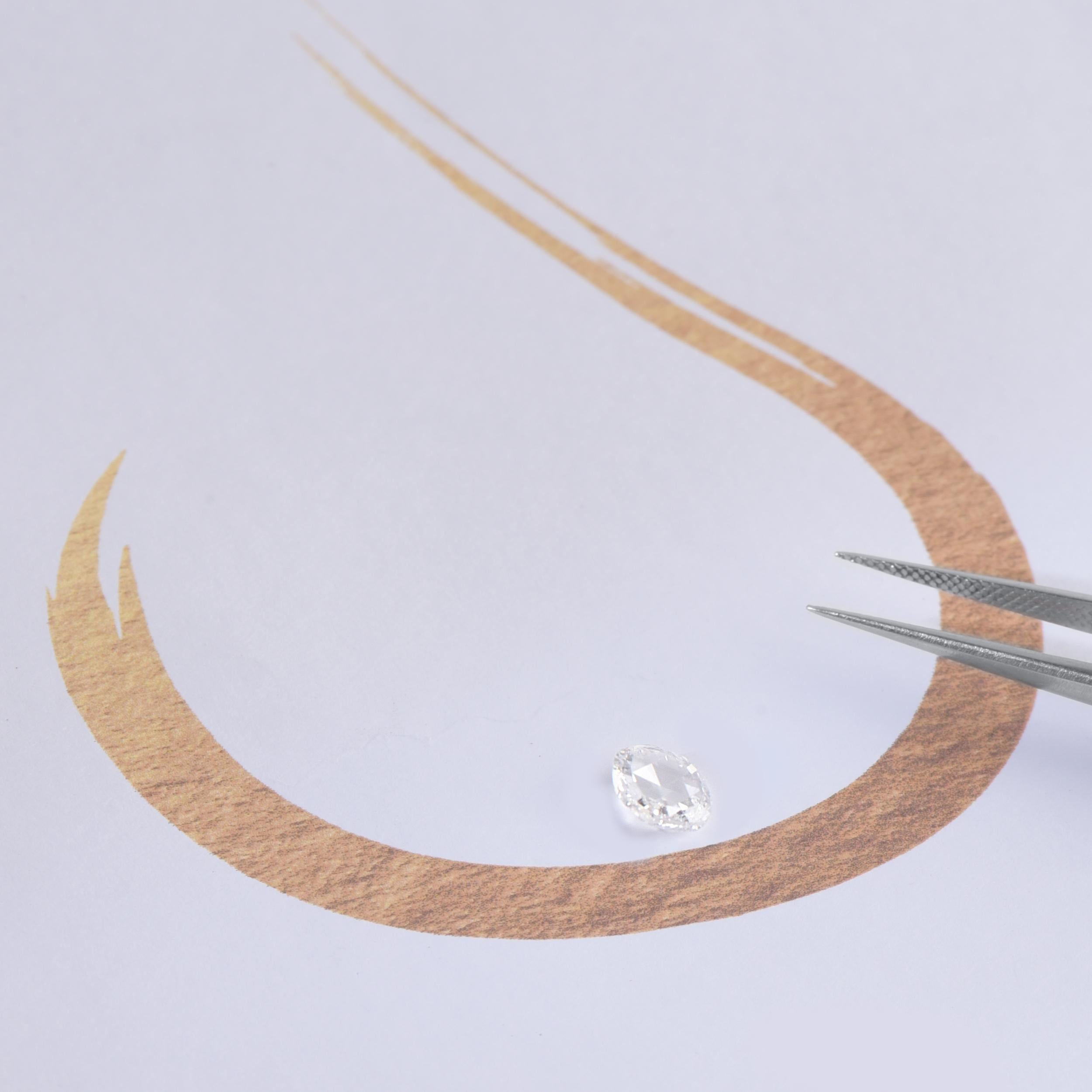 Women's or Men's Harakh 0.81 Carat F Color, VS Clarity Rose Cut Oval Solitaire Diamond For Sale