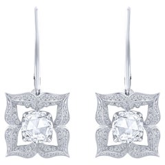 Harakh Boucles d'oreilles en or blanc 18 carats avec diamants taille rose et brillants de 0,95 carat