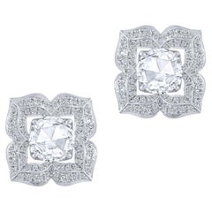 Harakh 0.94 Carat Brilliant and Rose Cut Diamond 18kt White Gold Stud Earrings