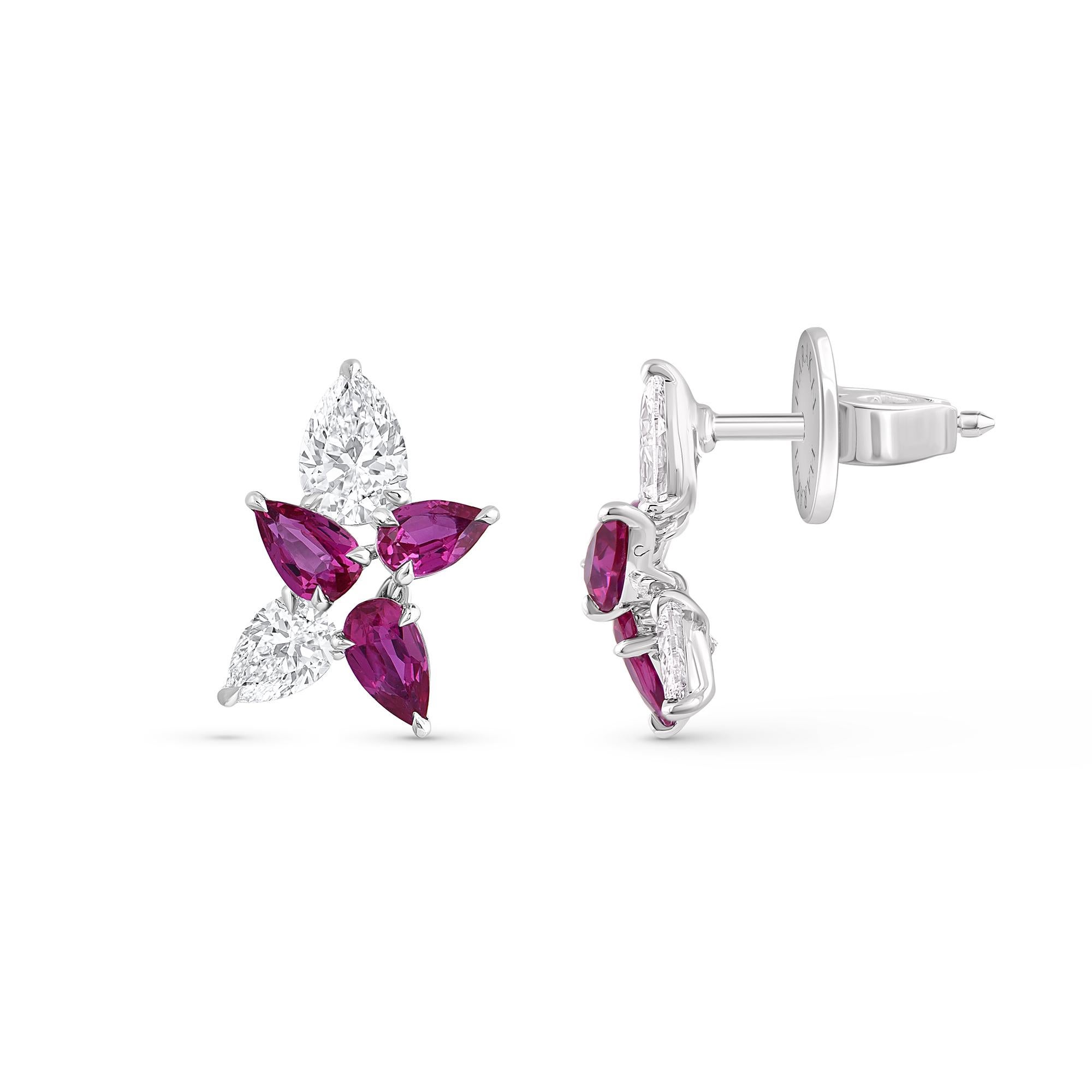 HARAKH Pendientes de 1 1/2 TC de diamante natural incoloro talla brillante y rubí Contemporáneo en venta