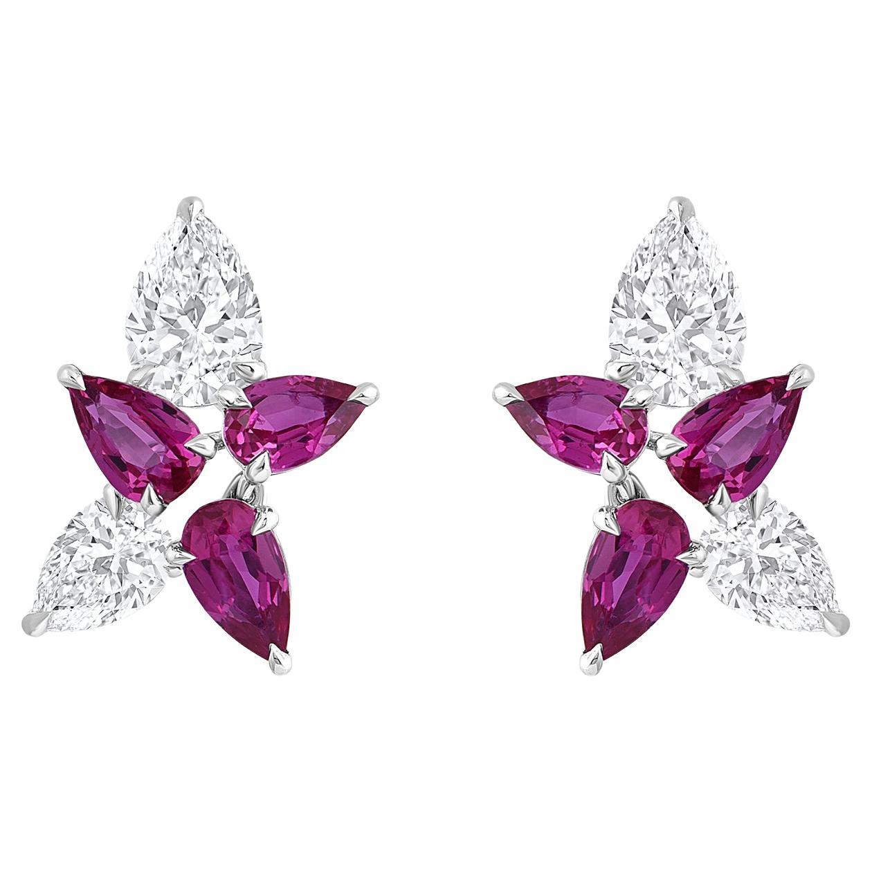 HARAKH Pendientes de 1 1/2 TC de diamante natural incoloro talla brillante y rubí