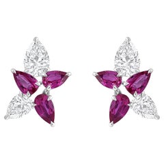 HARAKH Pendientes de 1 1/2 TC de diamante natural incoloro talla brillante y rubí