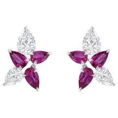 Harakh 1 1/2 Carat Brilliant Cut Natural Colorless Diamond & Ruby Stud Earrings