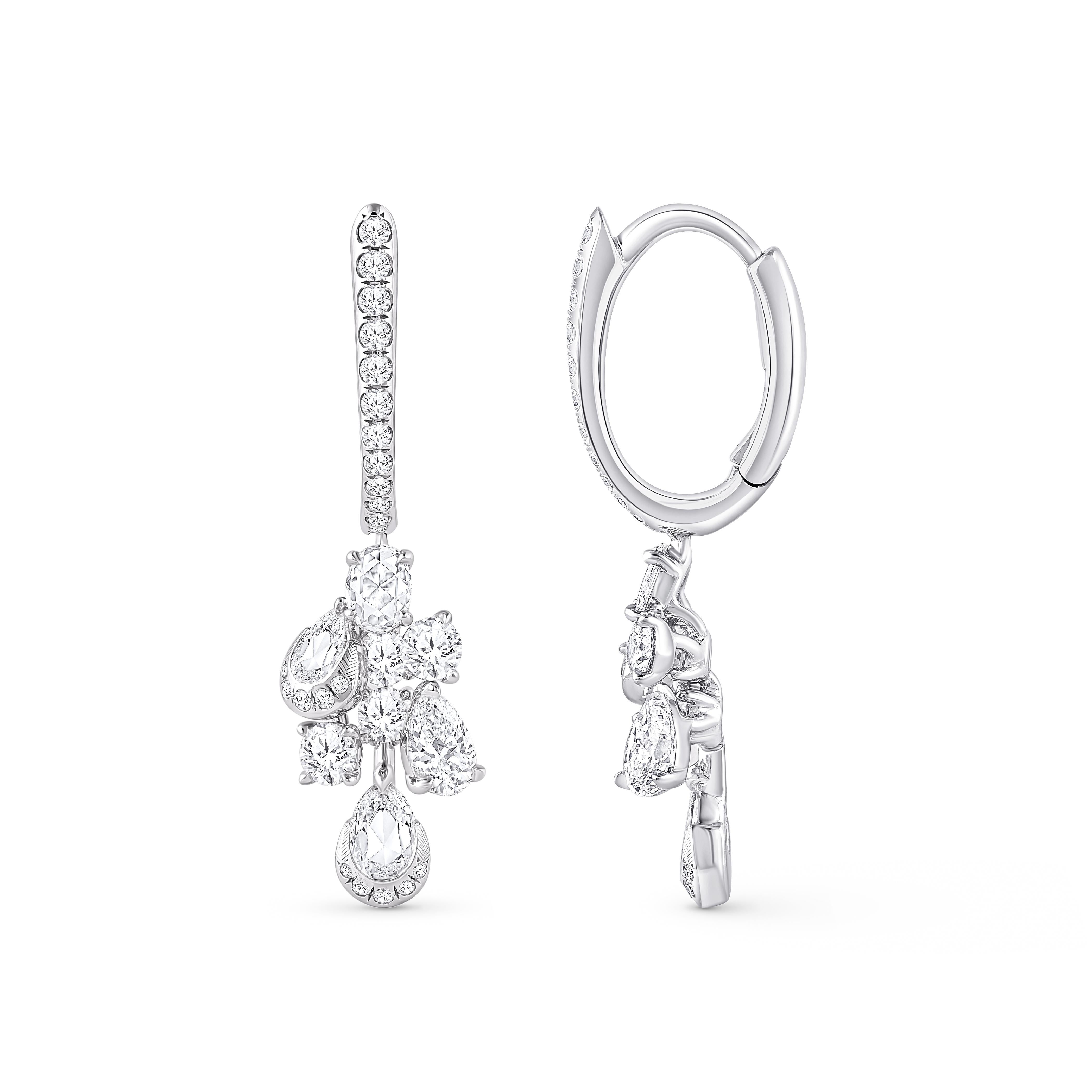 Contemporary HARAKH 1 1/2 CT Natural Colorless Diamond Brilliant & Rose Cut Hoop Earrings For Sale