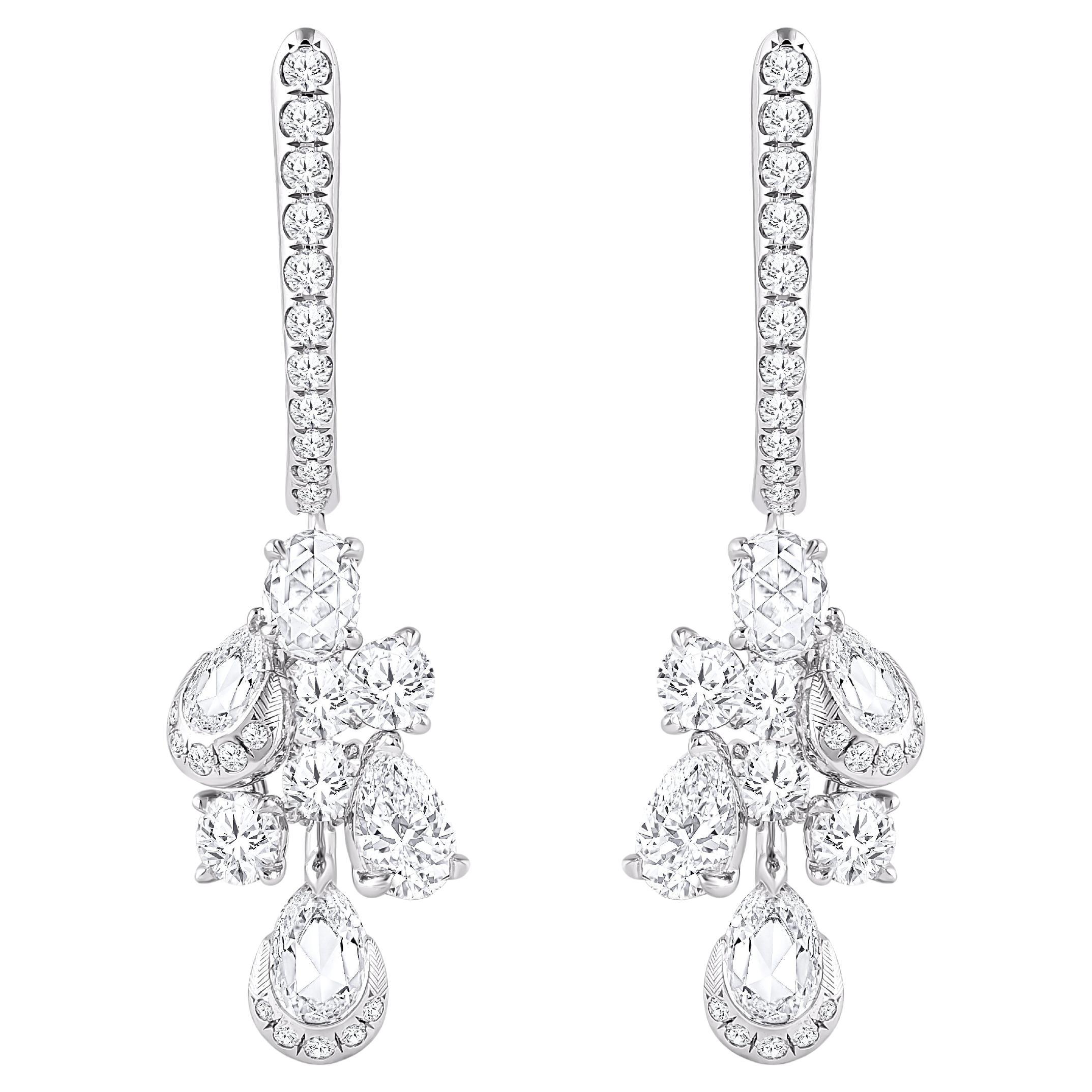 HARAKH 1 1/2 CT Natural Colorless Diamond Brilliant & Rose Cut Hoop Earrings
