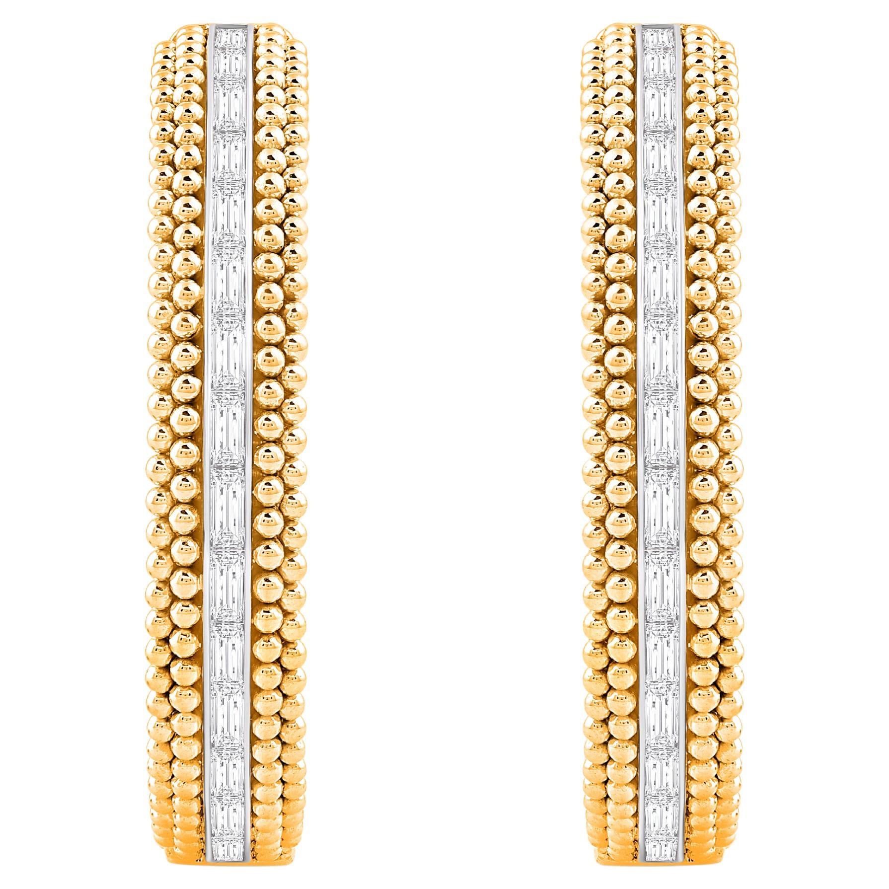 HARAKH Pendientes de aro con diamante baguette incoloro natural de 1 1/2 CT