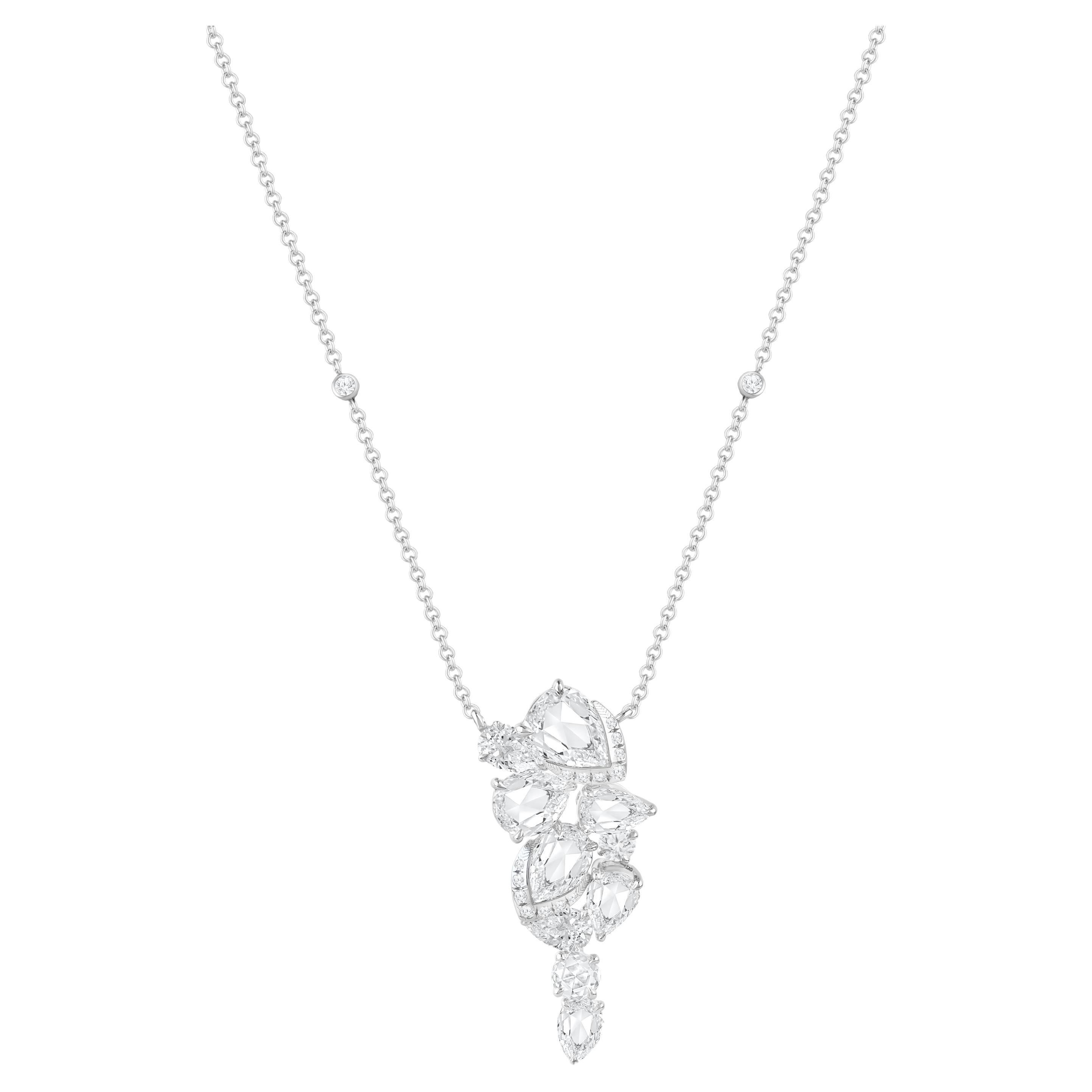 HARAKH 1 1/2 Colorless Diamond Cascade Cluster Necklace 18KT White Gold