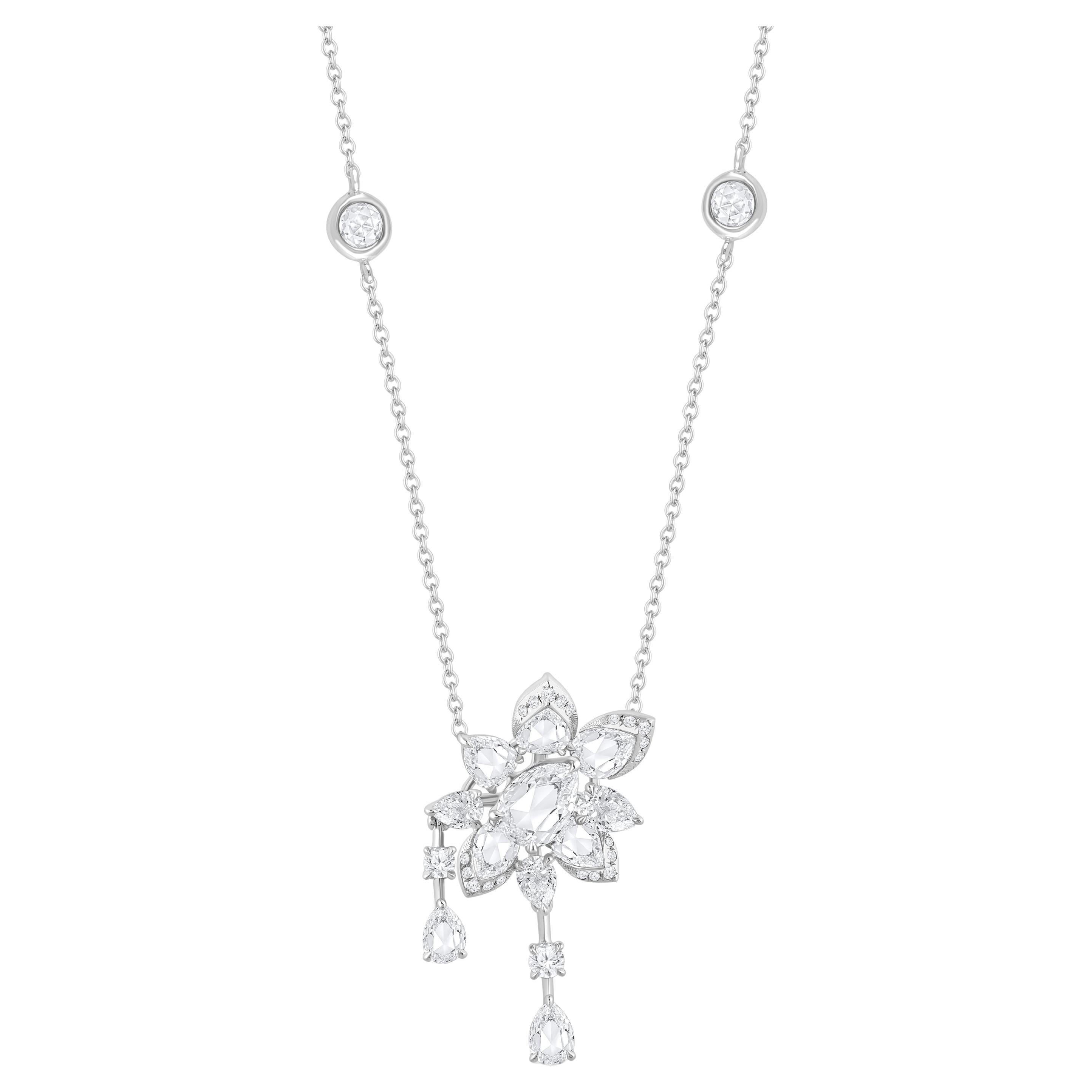HARAKH 1 1/2 Colorless Diamond Cascade Cluster Necklace 18KT White Gold For Sale