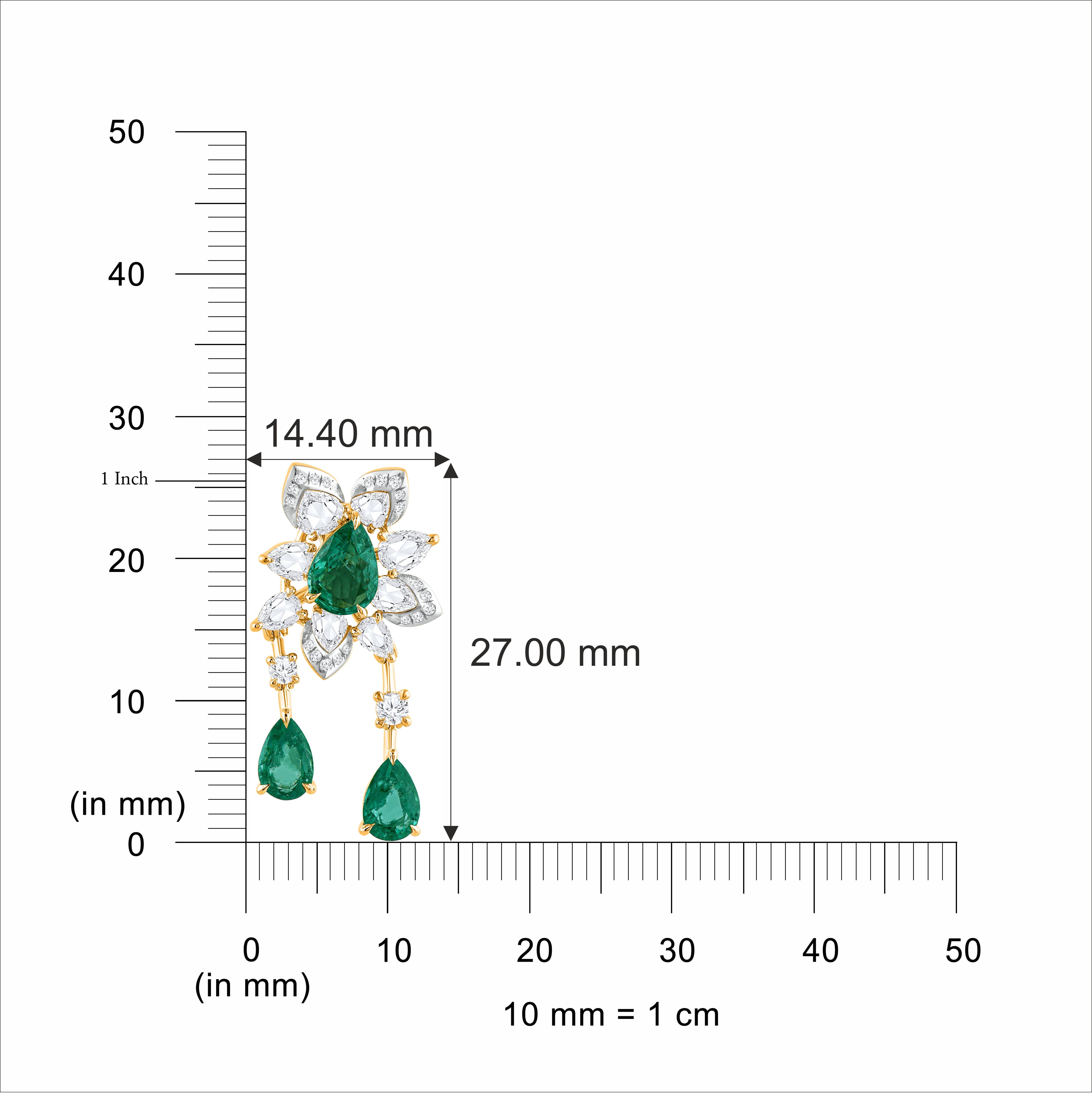 HARAKH 1 1/2 CT Natürlicher farbloser Diamant Smaragd 18KT Gelb Cascade Ohrring (Zeitgenössisch) im Angebot