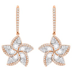 HARAKH Pendants d'oreilles en diamants incolores naturels brillants et taille rose de 1 1/2 carat