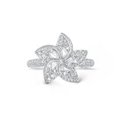 HARAKH 1 1/2 Ct Brilliant and Rose Cut Natural Colorless Diamond Frangipani Ring