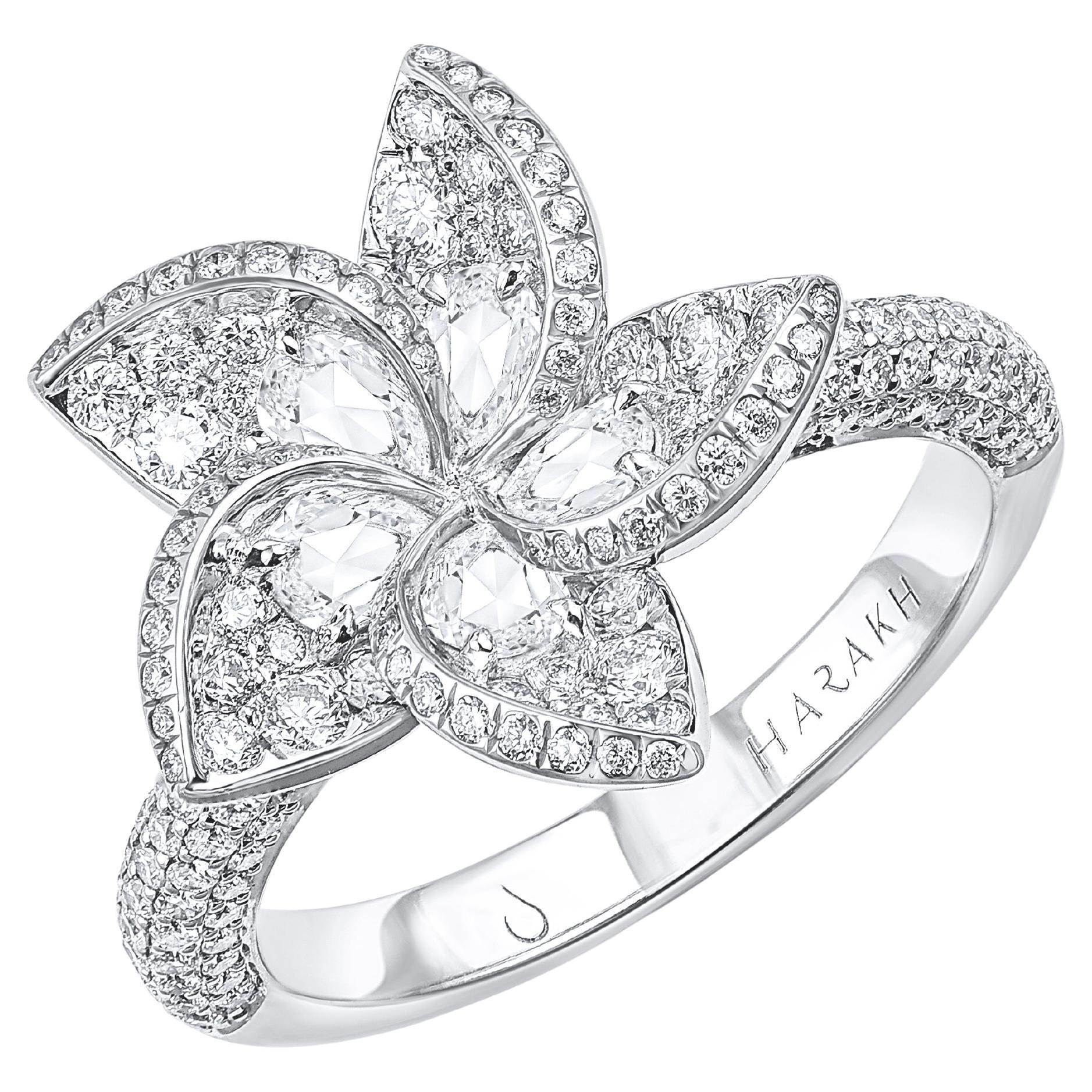 HARAKH 1 1/2 Ct Brilliant and Rose Cut Natural Colorless Diamond Frangipani Ring