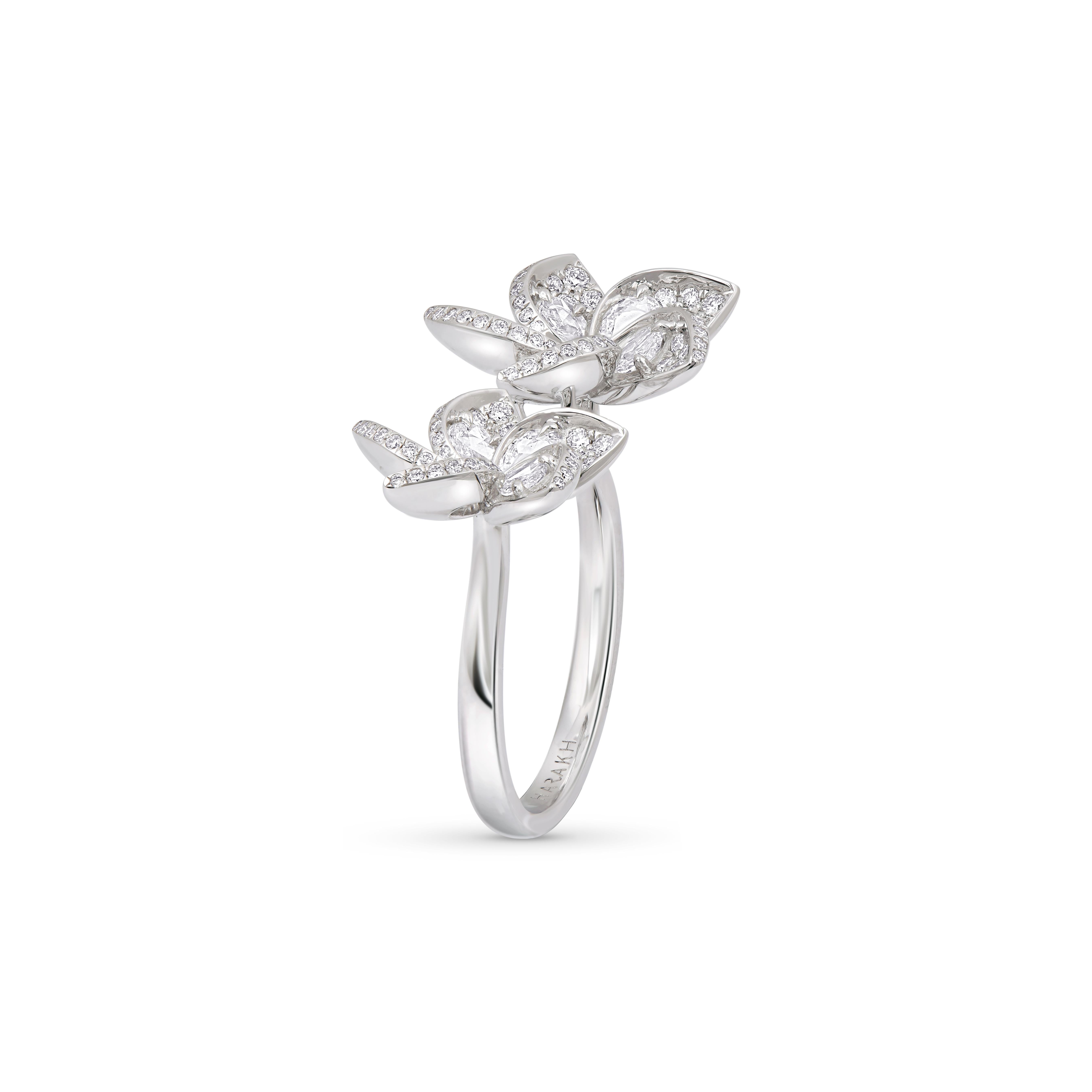 HARAKH 1 1/2 Karat Brillantschliff natürlicher farbloser Diamant Frangipani Offener Ring (Zeitgenössisch) im Angebot