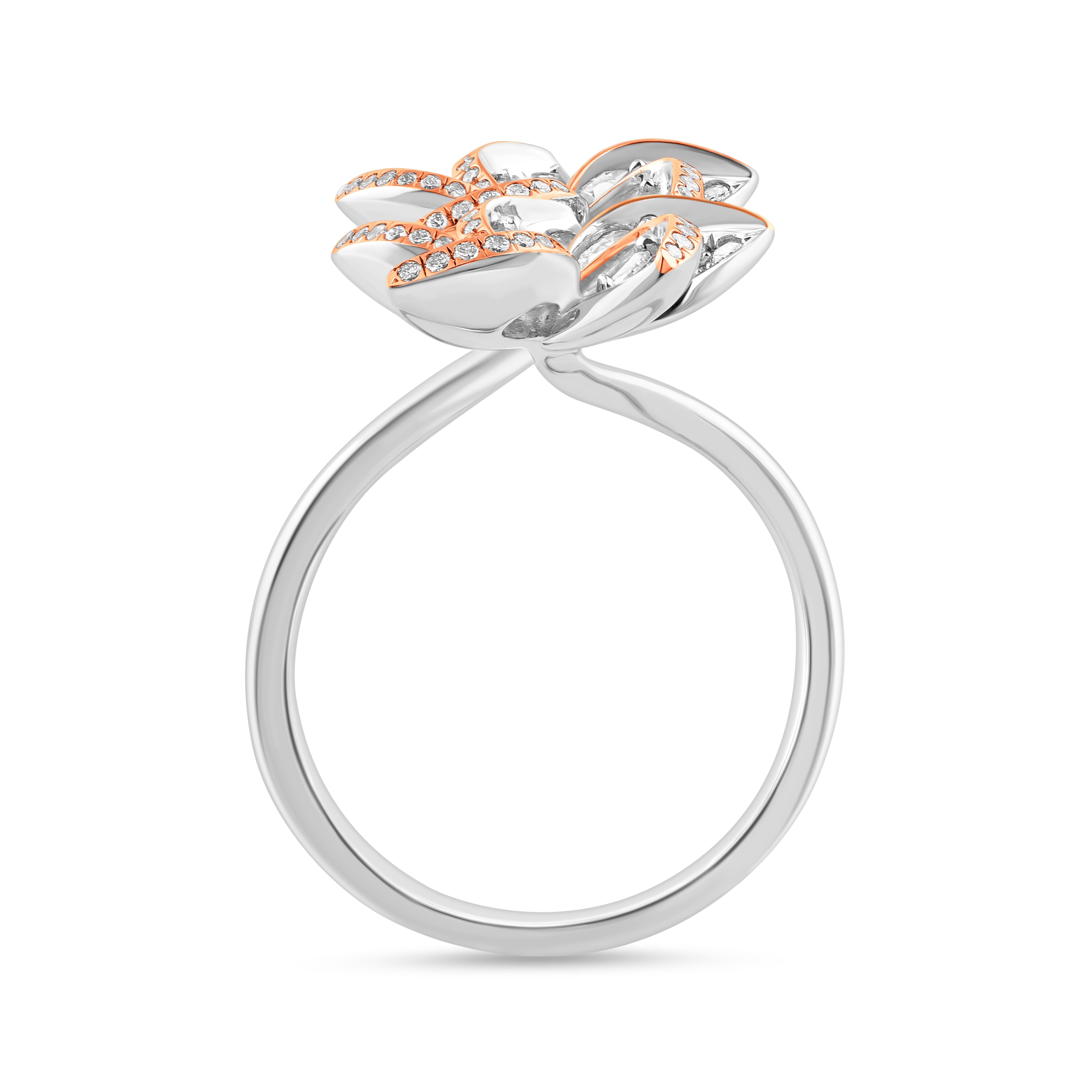 Contemporary HARAKH 1 1/2 CT Brilliant & Rose Cut Natural Colorless Diamond Frangipani Ring For Sale
