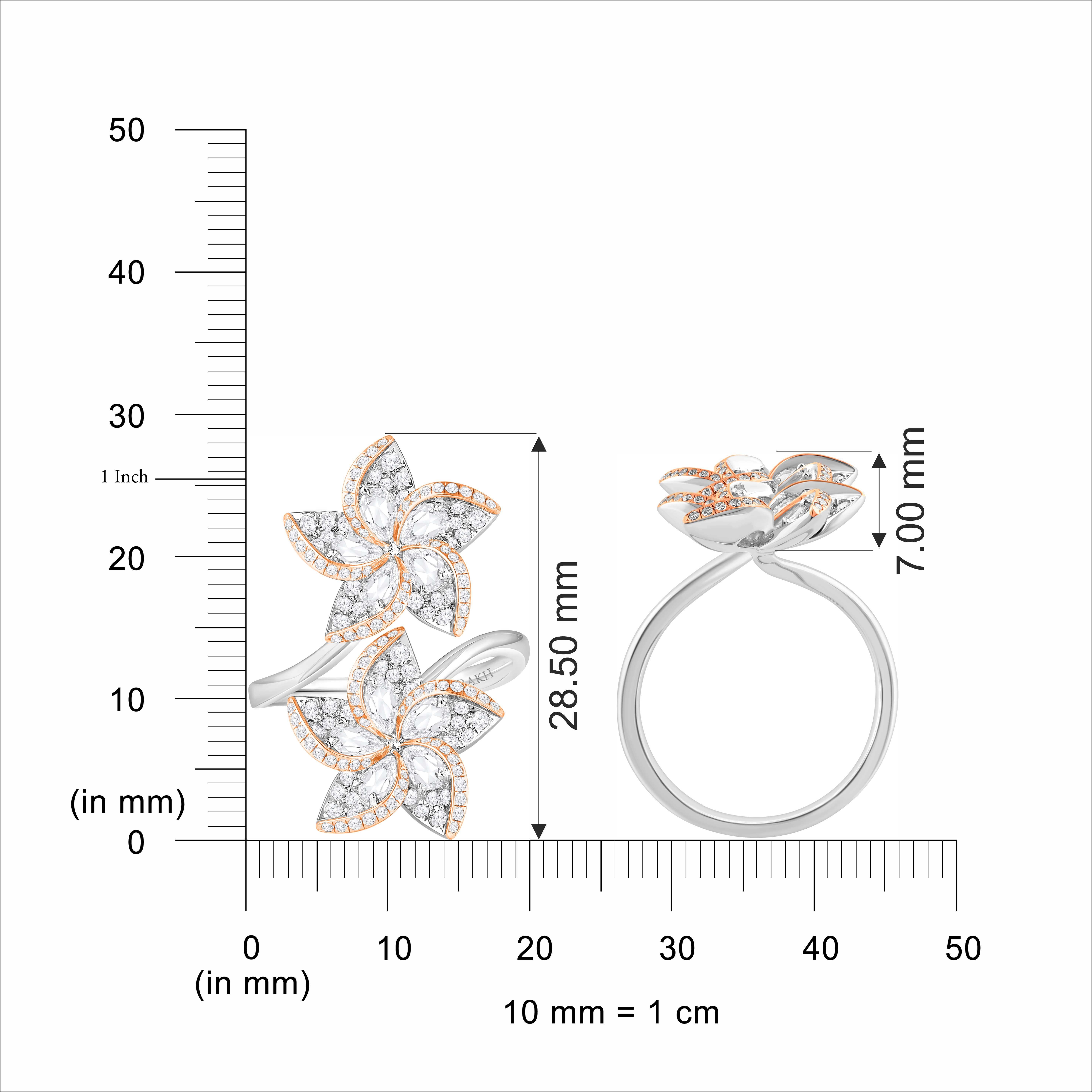 Brilliant Cut HARAKH 1 1/2 CT Brilliant & Rose Cut Natural Colorless Diamond Frangipani Ring For Sale