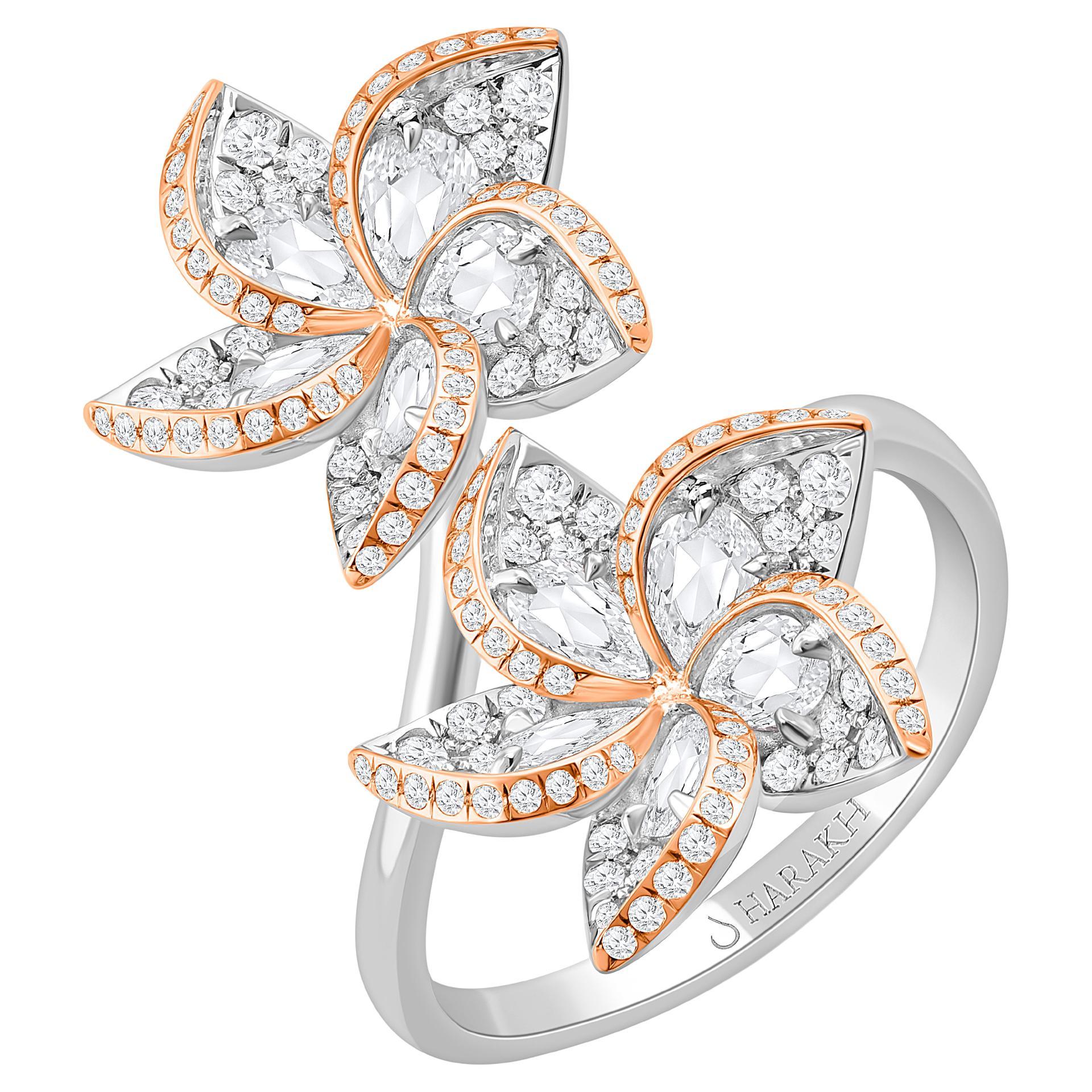HARAKH Anillo Frangipani de Diamantes Naturales Incoloros talla brillante y rosa de 1 1/2 TC