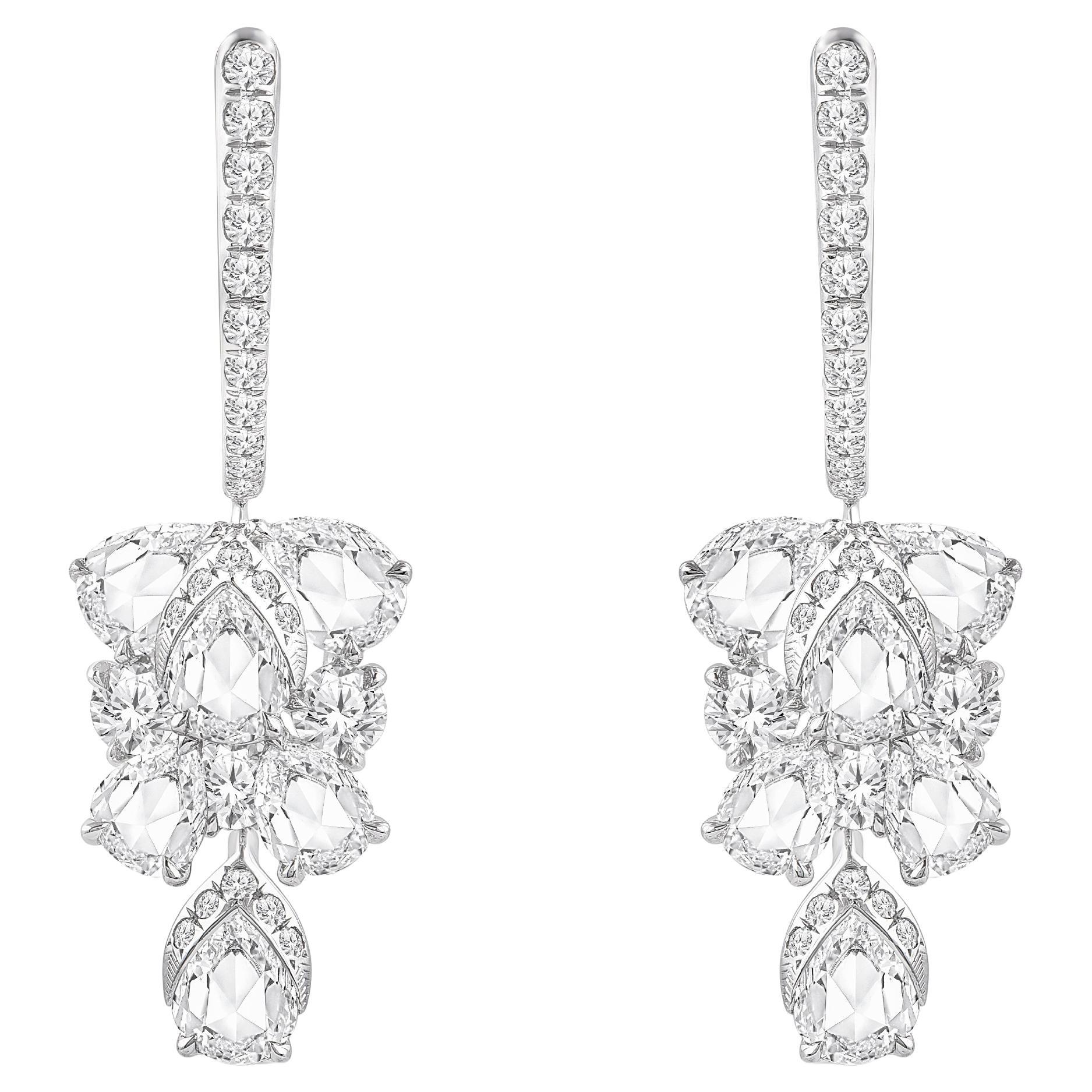 HARAKH 1 1/2 CT Brilliant & Rose Cut Natural Colorless Diamond Hoop Earrings