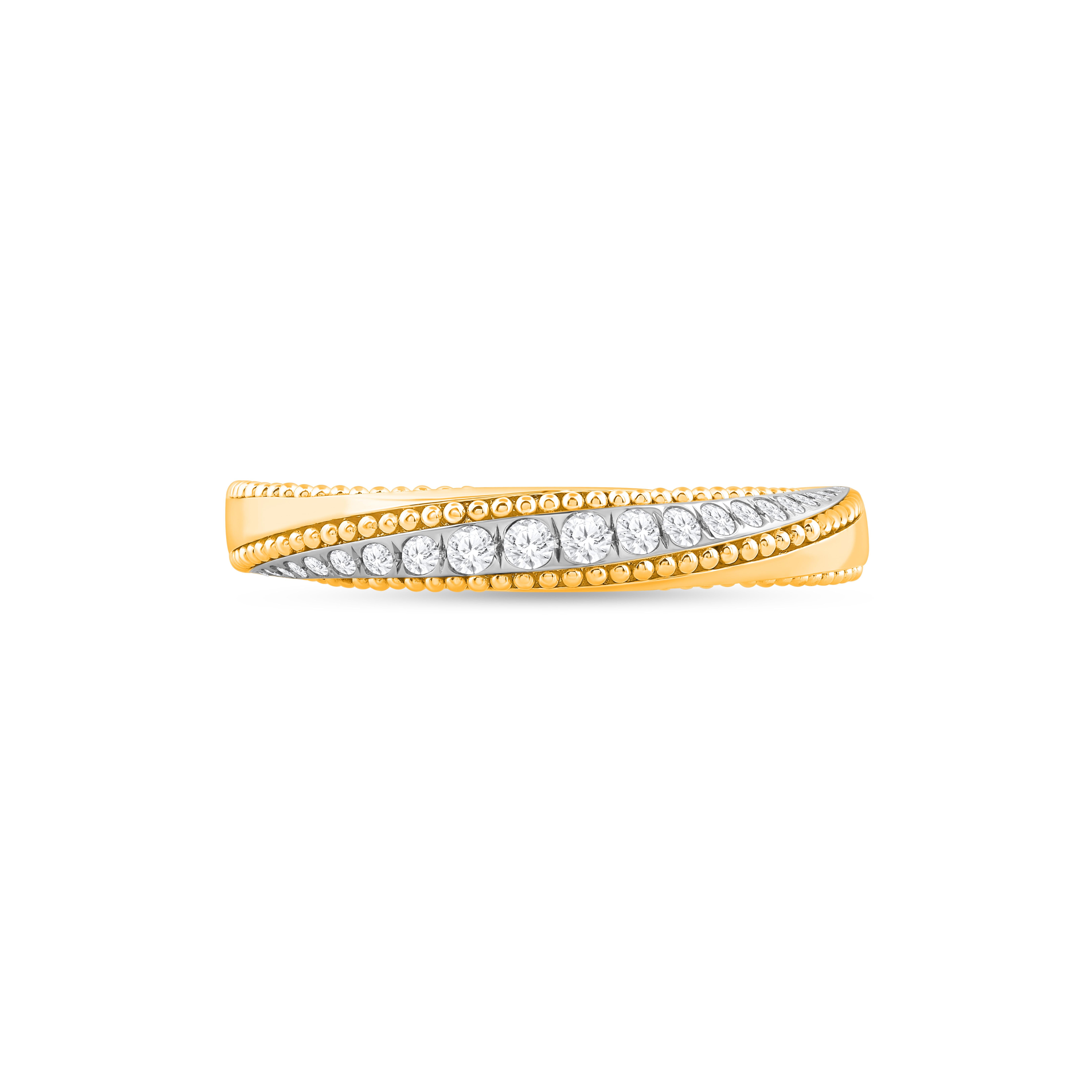 Inspiriert von der Reise der Sonnenstrahlen, die durch Raum und Zeit reisen, um unsere Welt zu erhellen, ist dieser Baguette-Diamantring mit farblosen, natürlichen Baguette-Diamanten besetzt. Eine handwerkliche Form der Stickerei, die als Pota