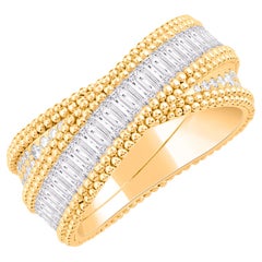 HARAKH 1 1/2 CT Colorless Diamond 18K Yellow Gold Sunlight Criss-cross Ring