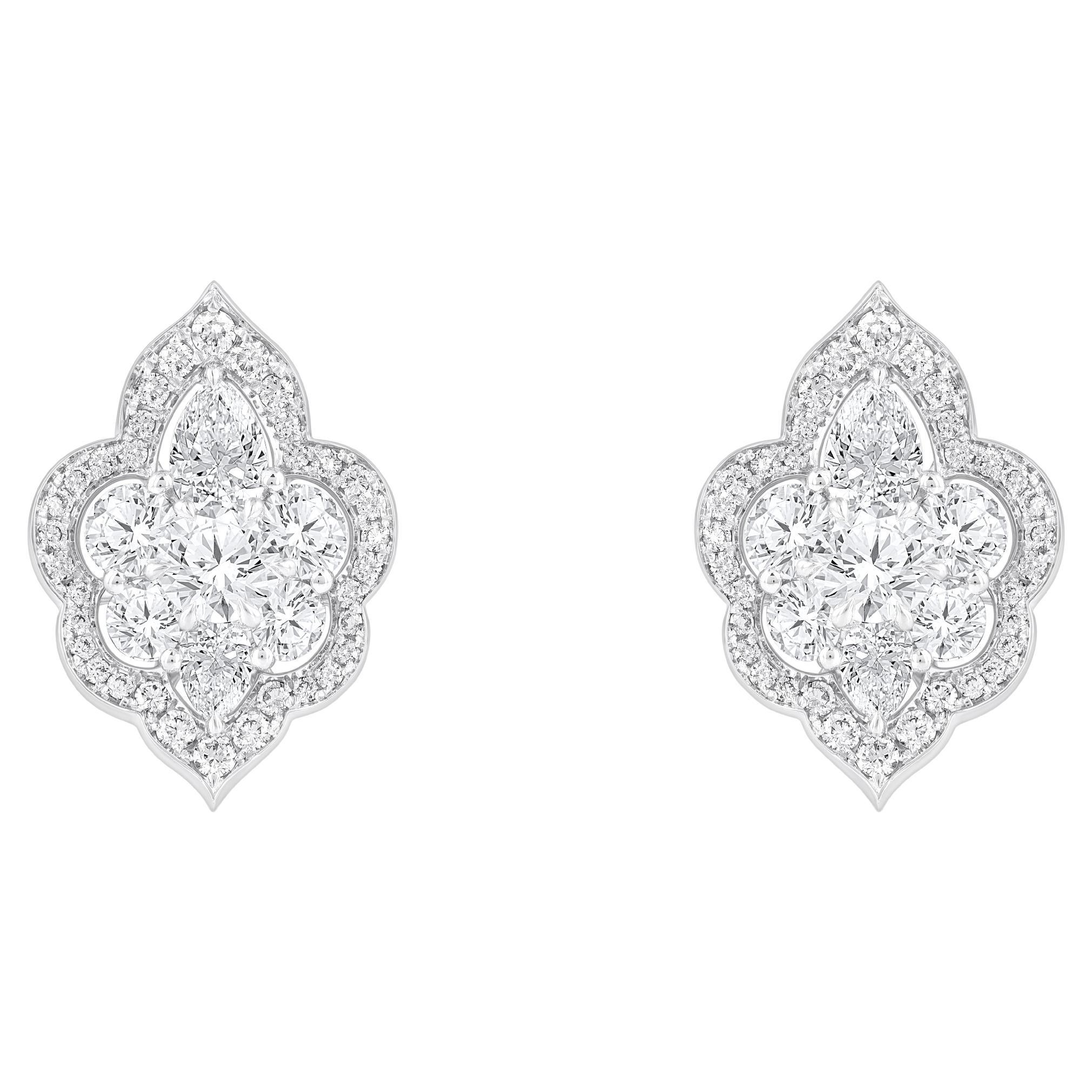 HARAKH 1 1/2 CT Colorless Diamond 18KT White Gold Mandala Stud Earrings