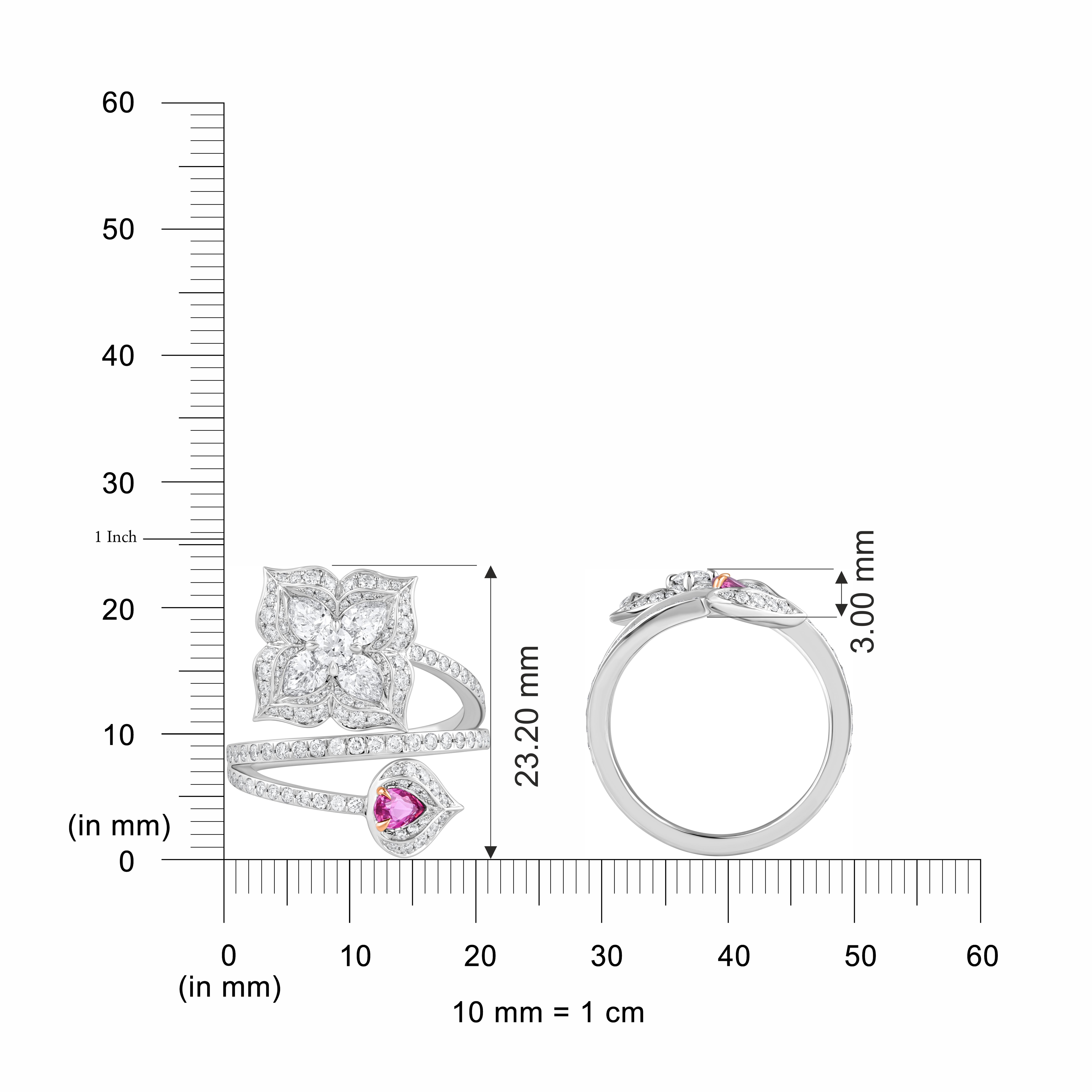Taille brillant HARAKH, bague Mandala Thread of Connection, diamant incolore et rubis de 1 1/2 carat en vente