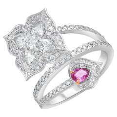 HARAKH 1 1/2 Karat farbloser Mandala-Ring mit Diamant- und Rubin-Fäden der Verbindung