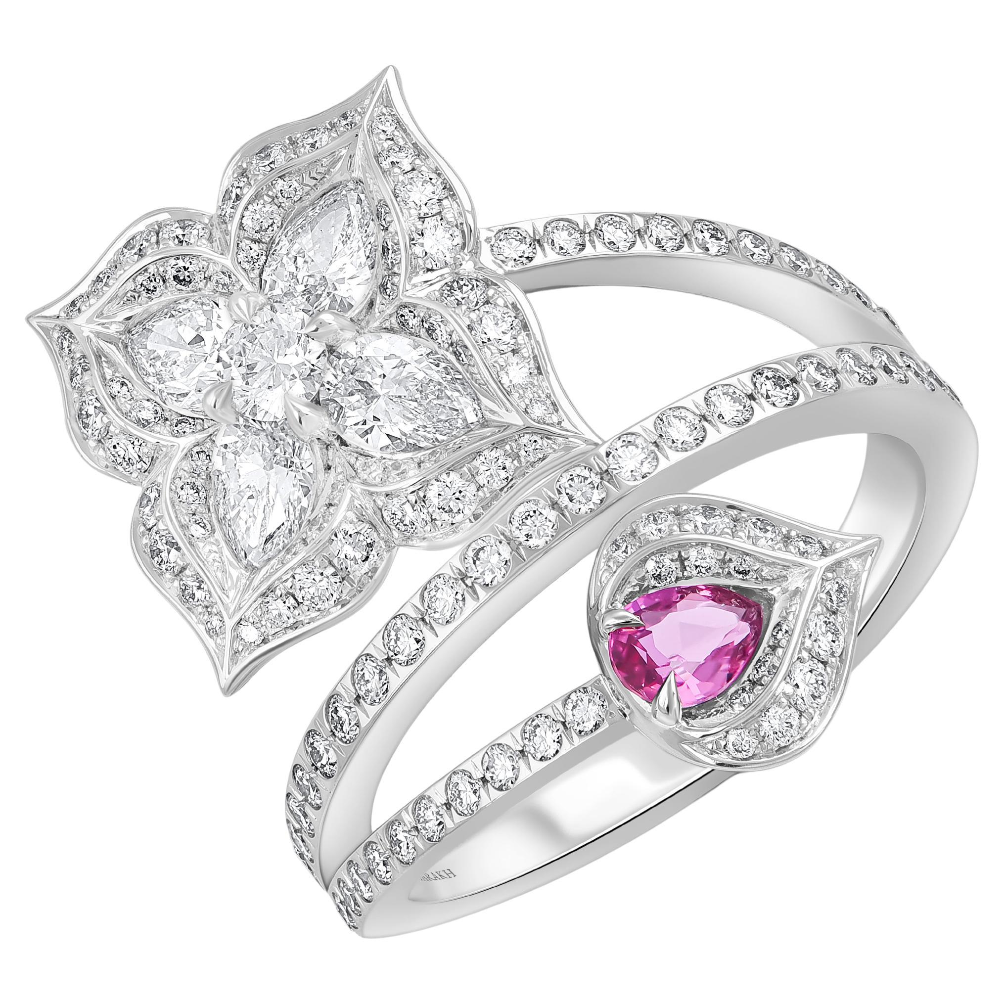 HARAKH 1 1/2 CT Colorless Diamond and Ruby Thread of Connection Mandala Ring For Sale