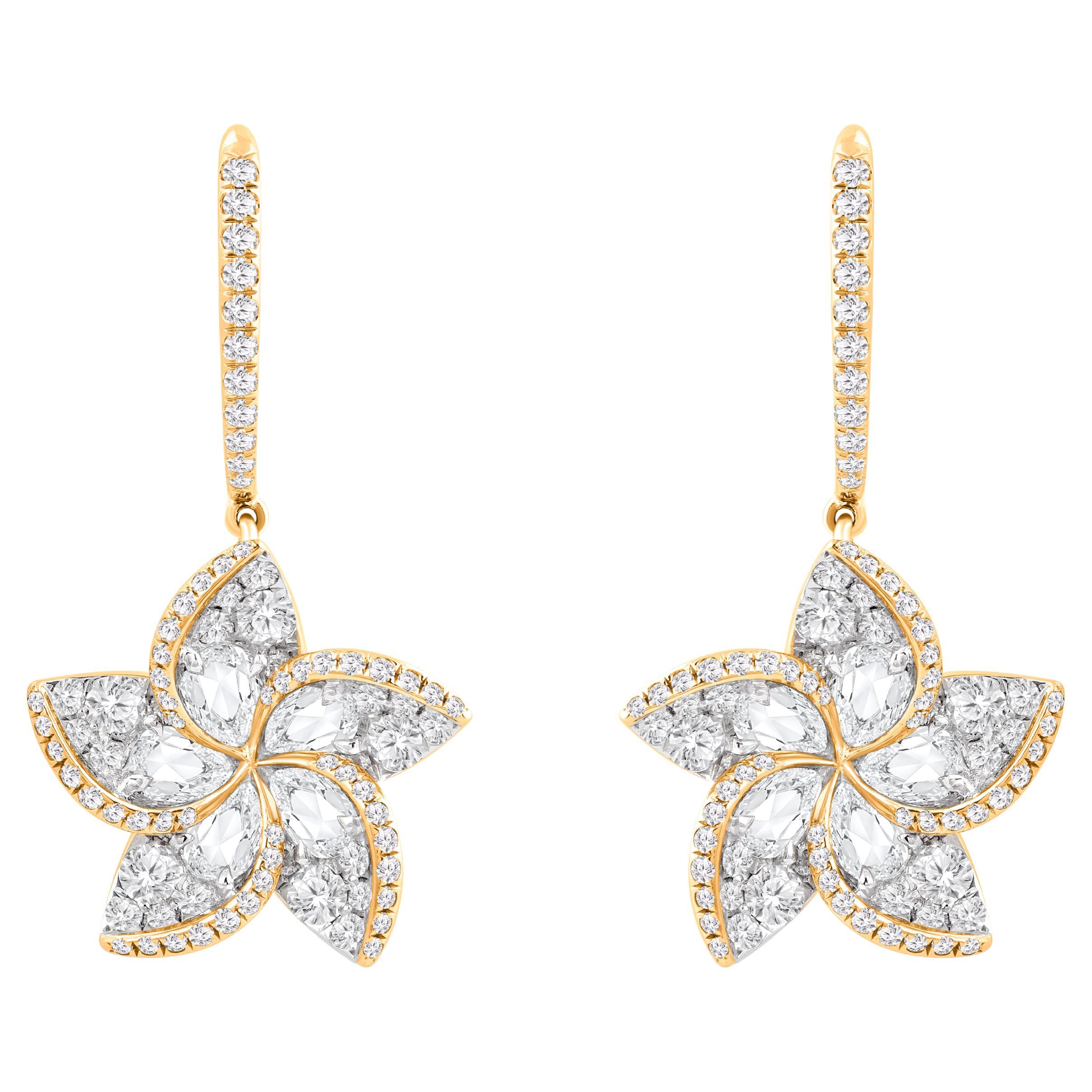 HARAKH 1 1/2 CT farbloser Diamant Frangipani Floral Anhänger Ohrringe 18KT Gold