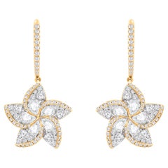 HARAKH 1 1/2 CT farbloser Diamant Frangipani Floral Anhänger Ohrringe 18KT Gold