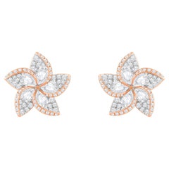 HARAKH 1 1/2 CT Colorless Diamond Frangipani Floral Pendant Earrings 18KT Gold