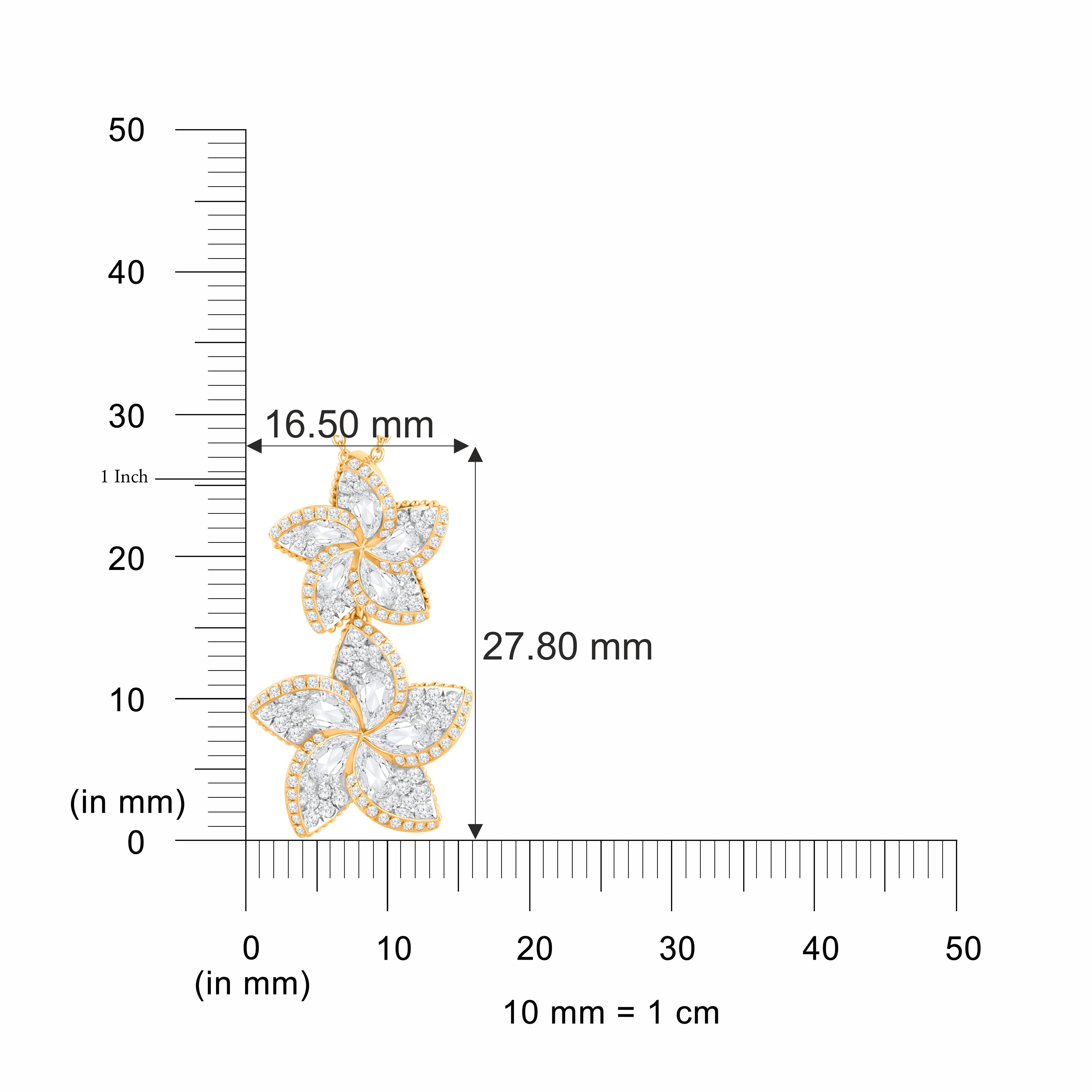 Inspired by the fragrant frangipani flower that symbolizes immortality, this beautiful pendant necklace features a mix of brilliant and rose-cut diamonds. Crafted in 18K yellow gold, this pendant blooms with the delicate charm of the frangipani
