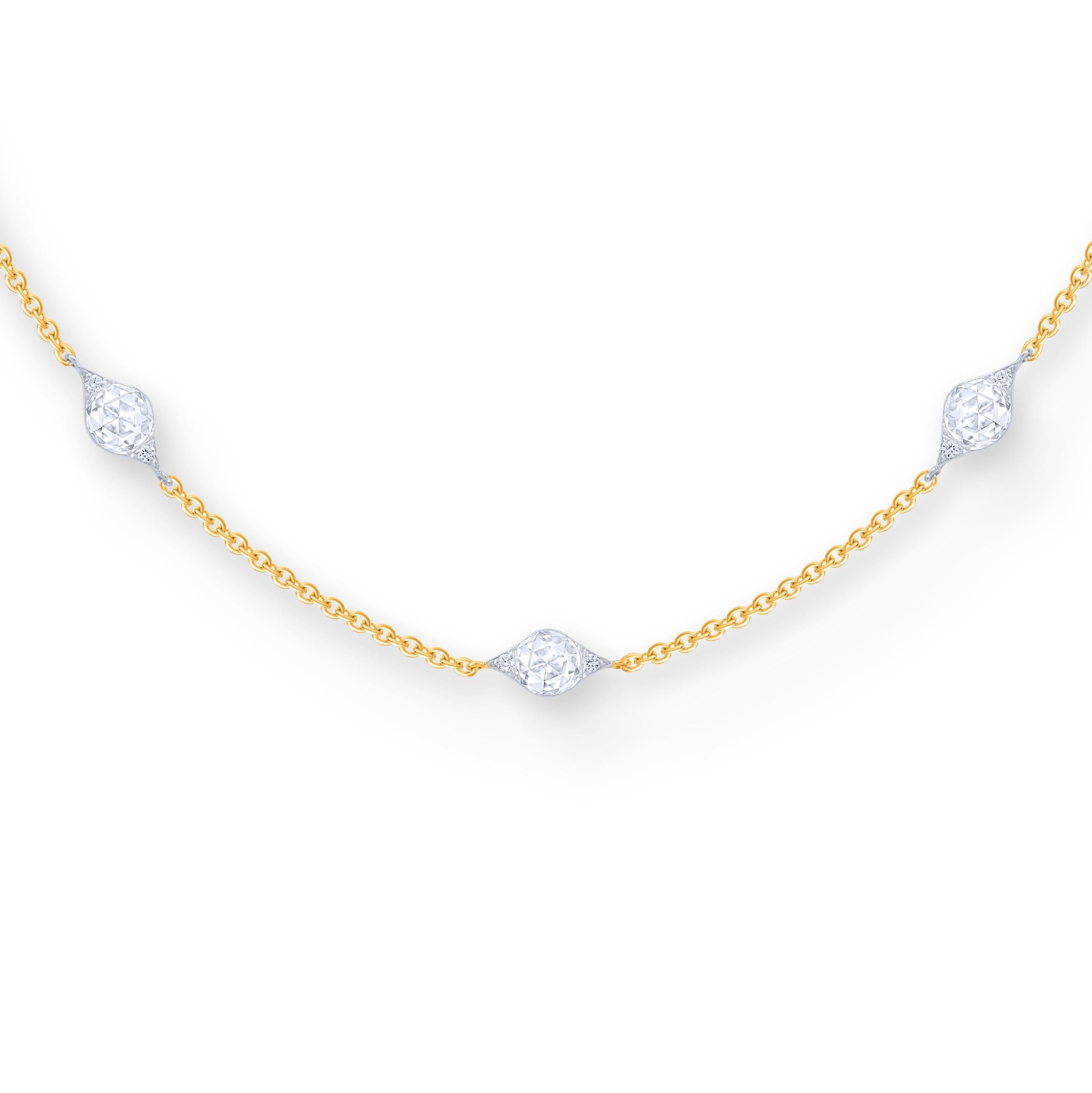 Modern Harakh 1 1/2 Ct Colorless Diamond Station Haveli Station Necklace 18 KT Gold For Sale