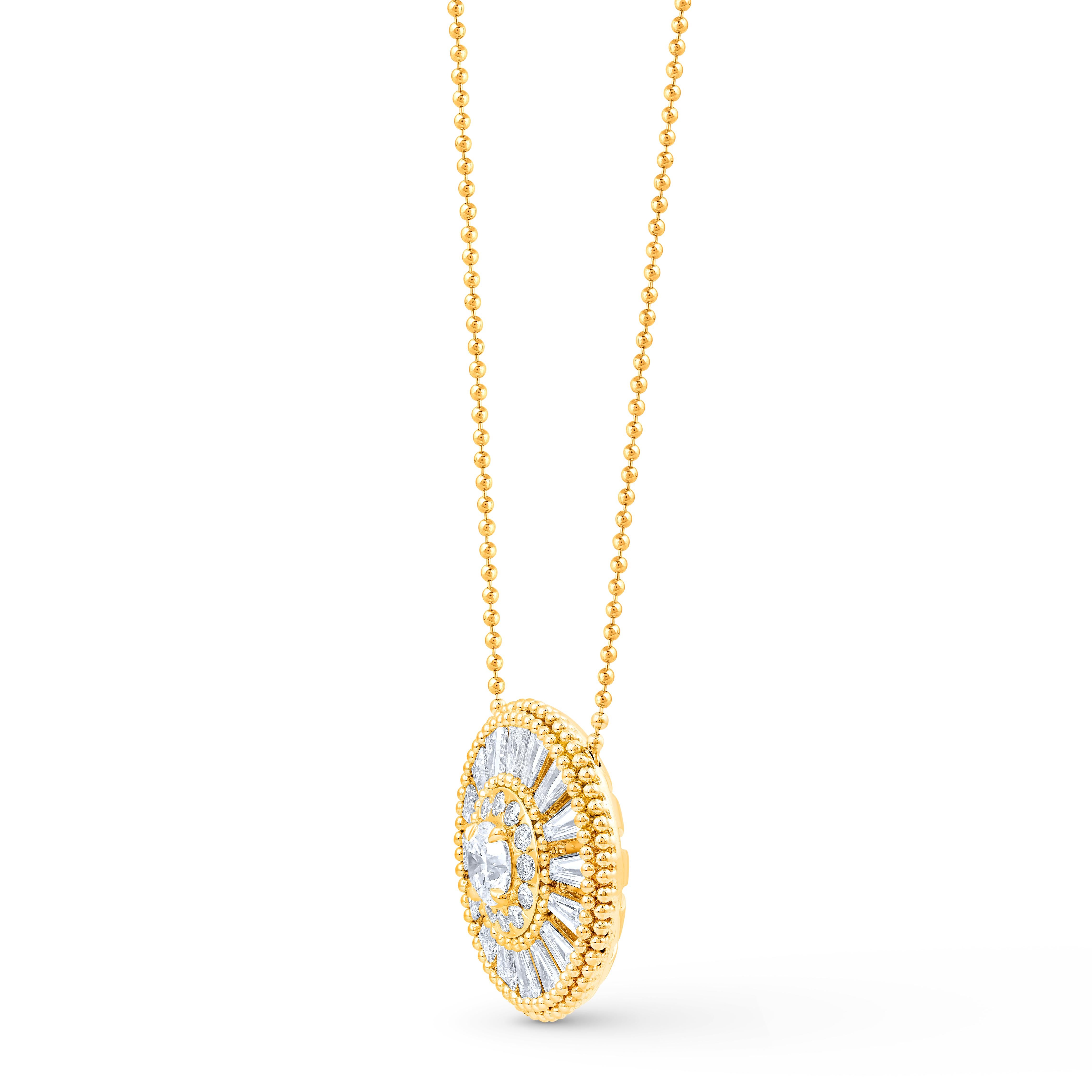 Contemporary HARAKH 1 1/2 CT Colorless Diamond Sunlight Pendant Necklace in 18KT Yellow Gold For Sale